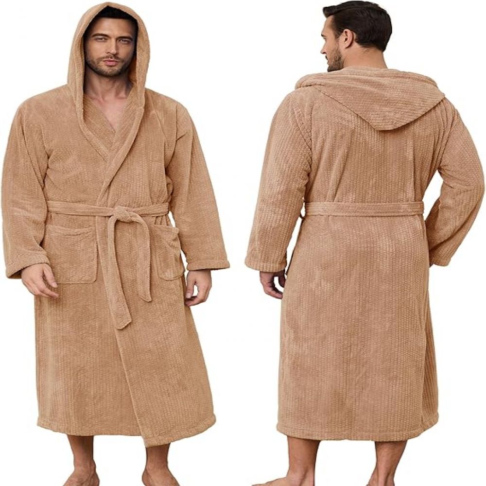 Bademantel Aus Korallenvlies, Weich Und Dick – 0817 Khaki, Leinwandbindung - Bademantel Aus Korallenvlies, Weich Und Dick – 0817 Khaki, Leinwandbindung