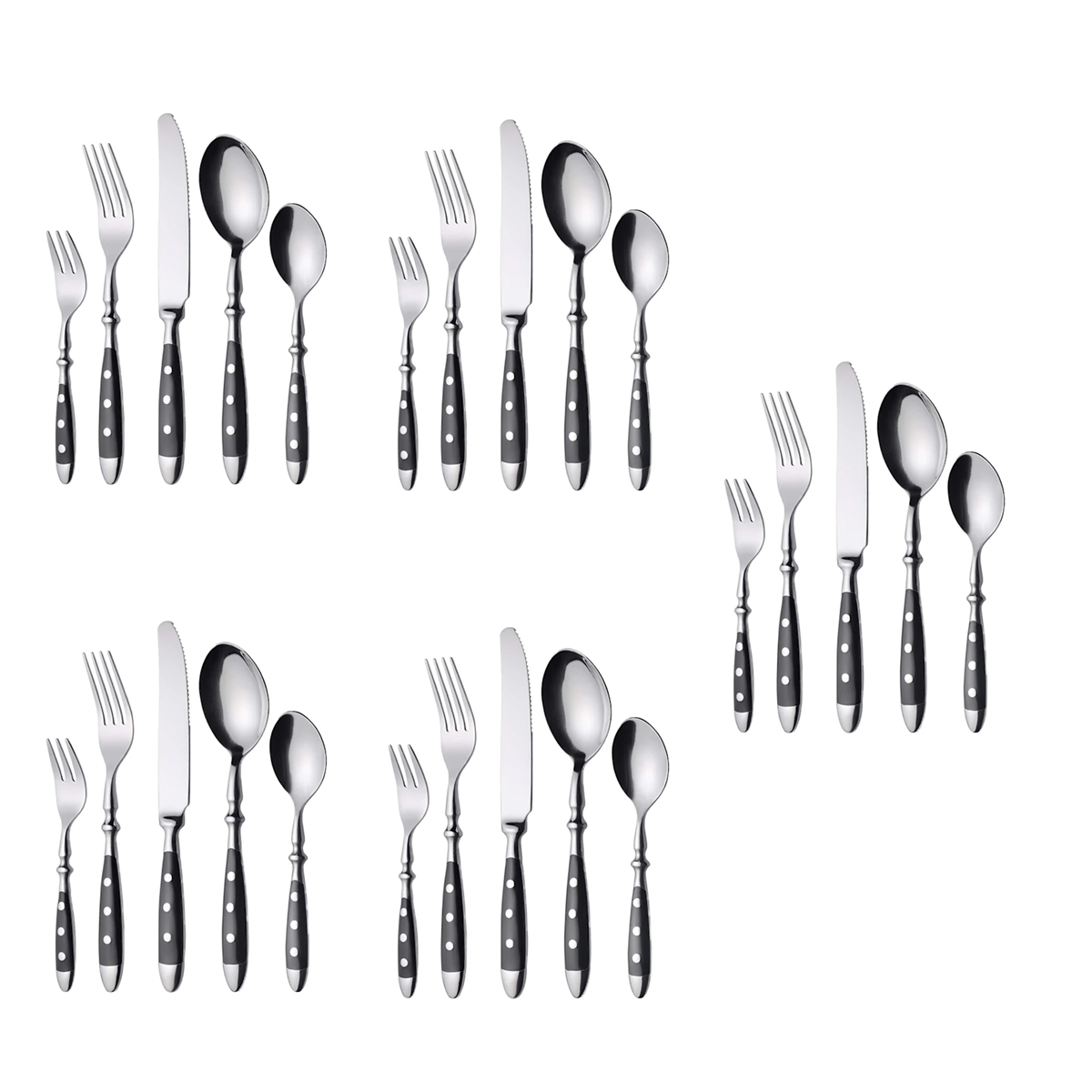 Besteckset Für 5 Personen, Edelstahl, Robustes, Rustikales Besteckset, Geschmiedetes Besteck Mit Schwarzen Griffen
