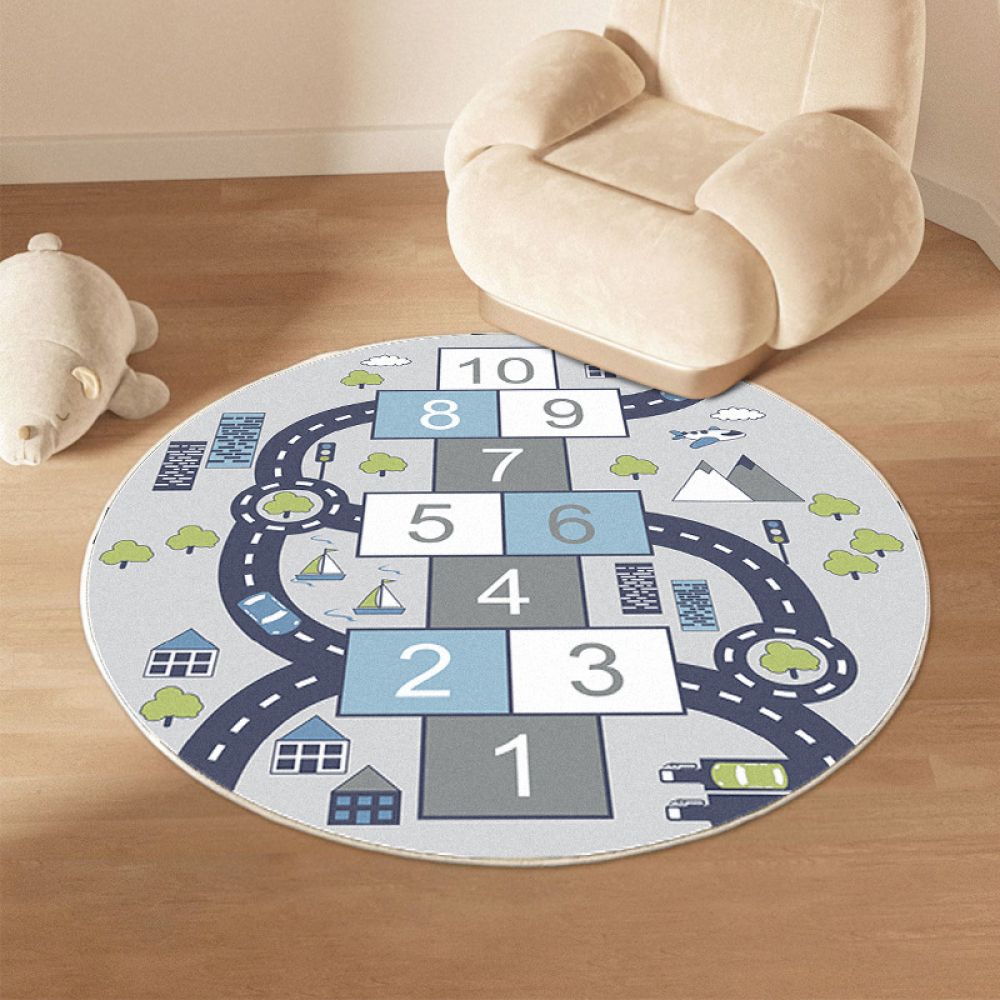 1 Stück – Krabbelmatte Fürs Kinderzimmer, Verkehrskarten-spielset – Zahlenteppich – 11 [rund] + 160 X 160 Cm