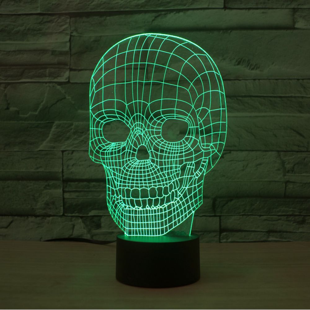 1 Stück – Siebenfarbige 3d-totenkopflampe – Schwarzer Hintergrund: Touch-steuerung, Sieben Farben (netz-/batteriefach) + 2815 – Totenkopf