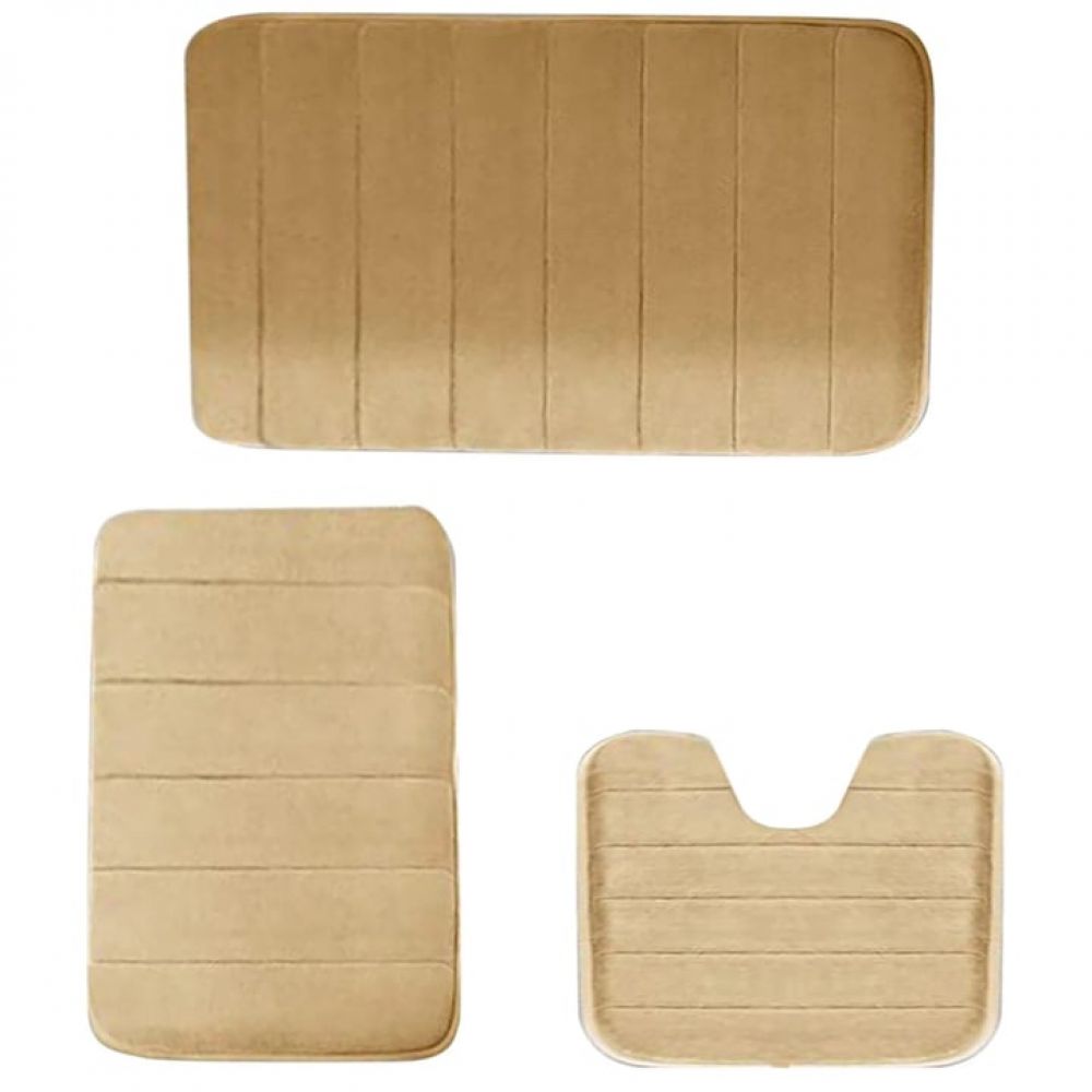 3-teiliges Badematten-set Von Fokelyi, Khaki, Aus Memory-schaum, Wasserabsorbierend Und Rutschfest.