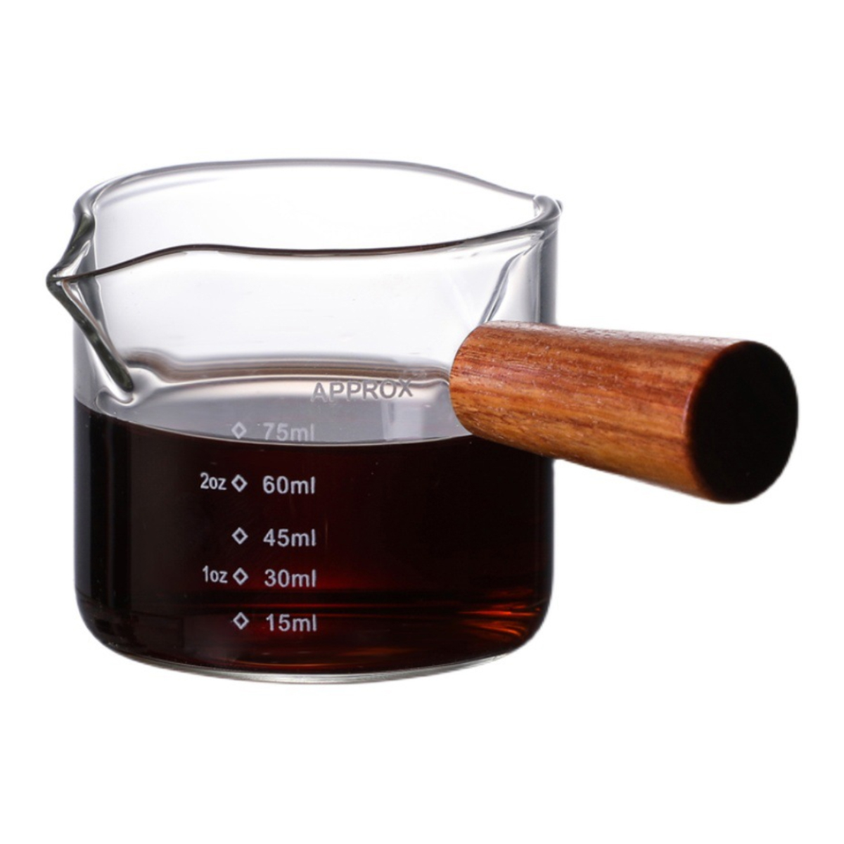 Glasmilchkännchen, Kaffeebecher Mit Zwei Ausgießern, Großer Messbecher Aus Borosilikatglas Mit Holzgriff, 100 Ml
