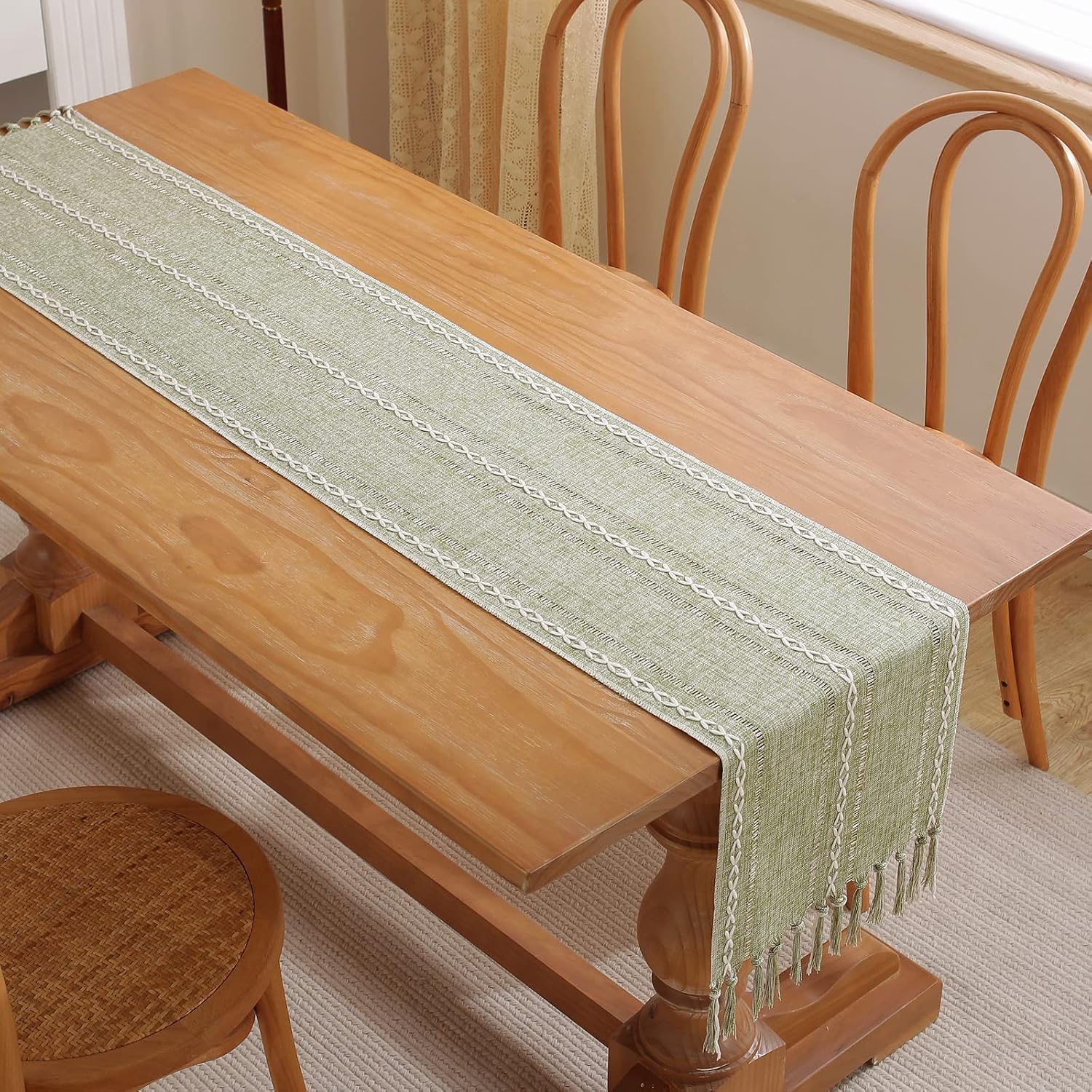 Tischläufer Aus Baumwoll-leinen-imitat, 33 Cm X 183 Cm, Handgewebt Mit Streifen Im Landhausstil, Ideal Für Anlässe Wie Hochzeiten, Kommunionen, Geburtstage Und Thanksgiving.