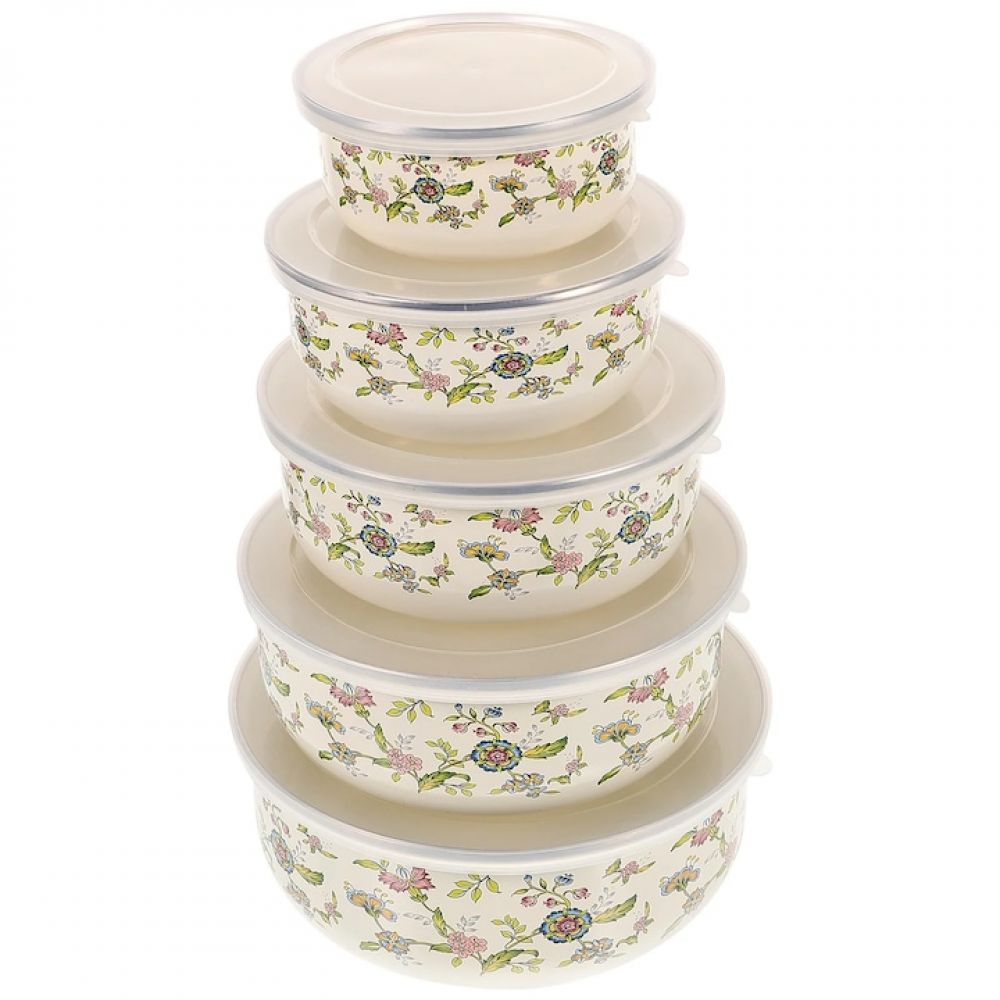 Set Mit 5 Fokelyi Emailleschüsseln, 250 Ml–1000 Ml, Mit Deckel, Wiederverwendbar, Für Salate Und Suppen