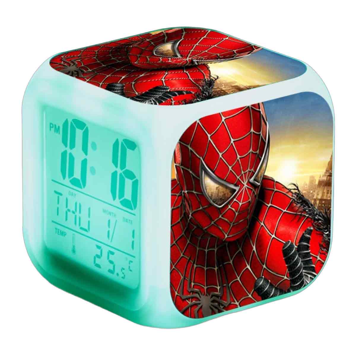 Digitaler Wecker Für Kinder, Spider-man Led-uhr Mit Thermometer, Nachtlicht, 7-farben-wechsel - Kompatibel Mit Htnl1615