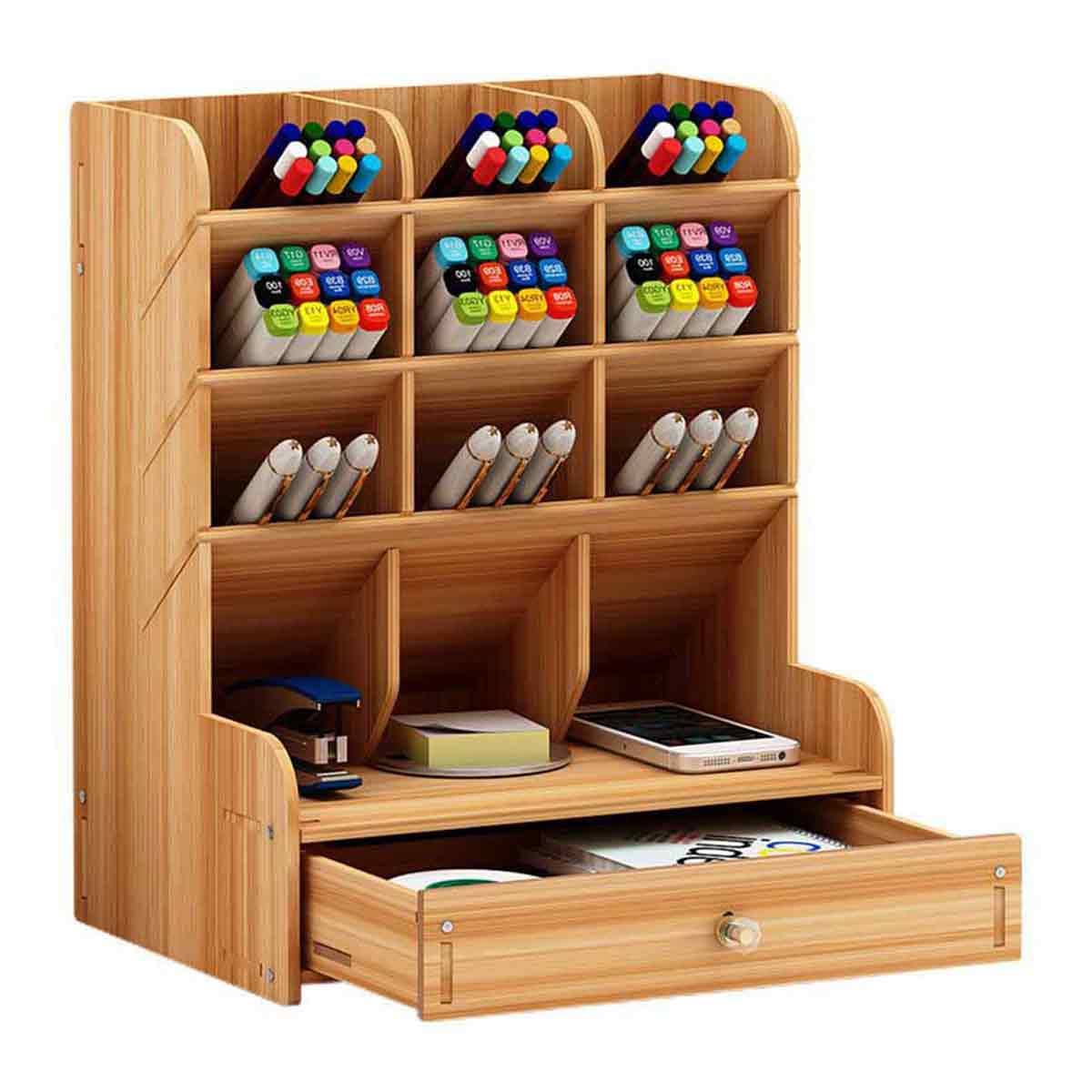 Stifteorganizer Mit Großem Fassungsvermögen Und Mehreren Fächern, Wissenschaftliches Layout, Markerorganizer Für Büro, Studentenwohnheim Und Zuhause, Kirschholzfarbe