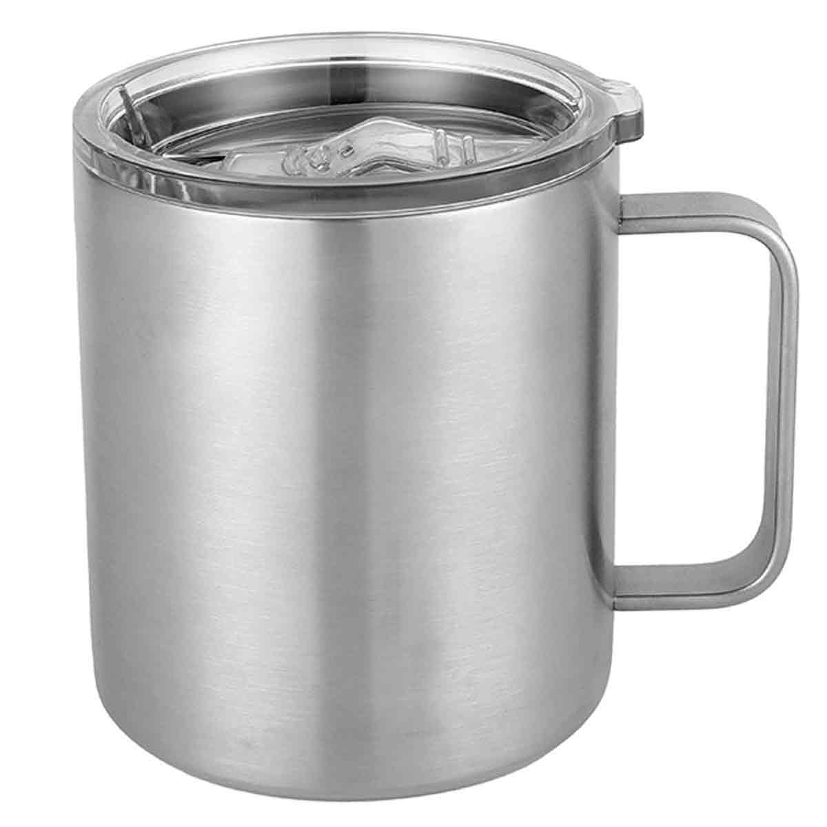 Isolierter Kaffeebecher (355 Ml) Mit Deckel, Edelstahl, Doppelwandig Vakuumisoliert, Reisebecher Mit Griff, Edelstahl/silber (803-019)