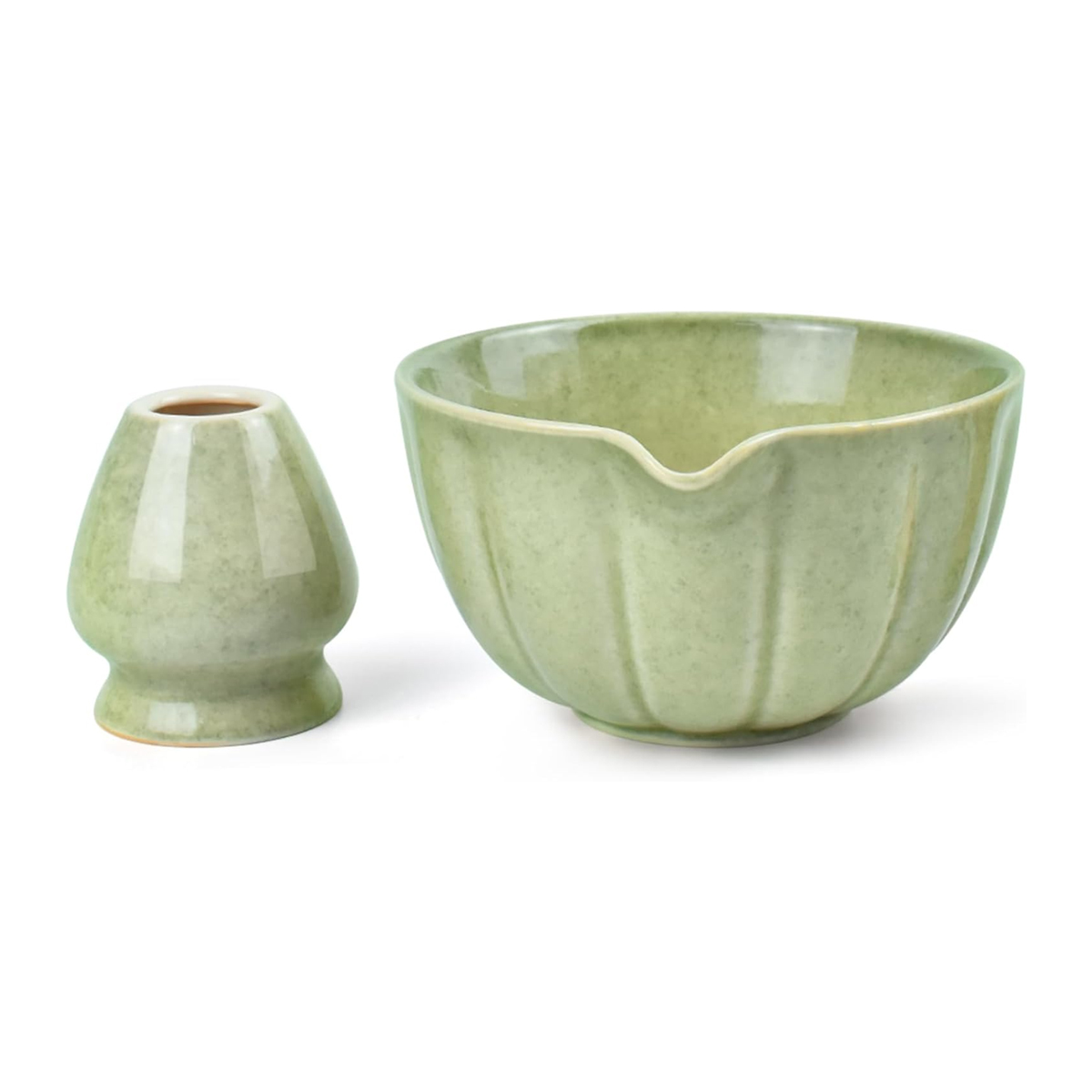 Matcha-schale Aus Keramik – Ausgießer Und Bambusbesenhalter Für Japanischen Tee