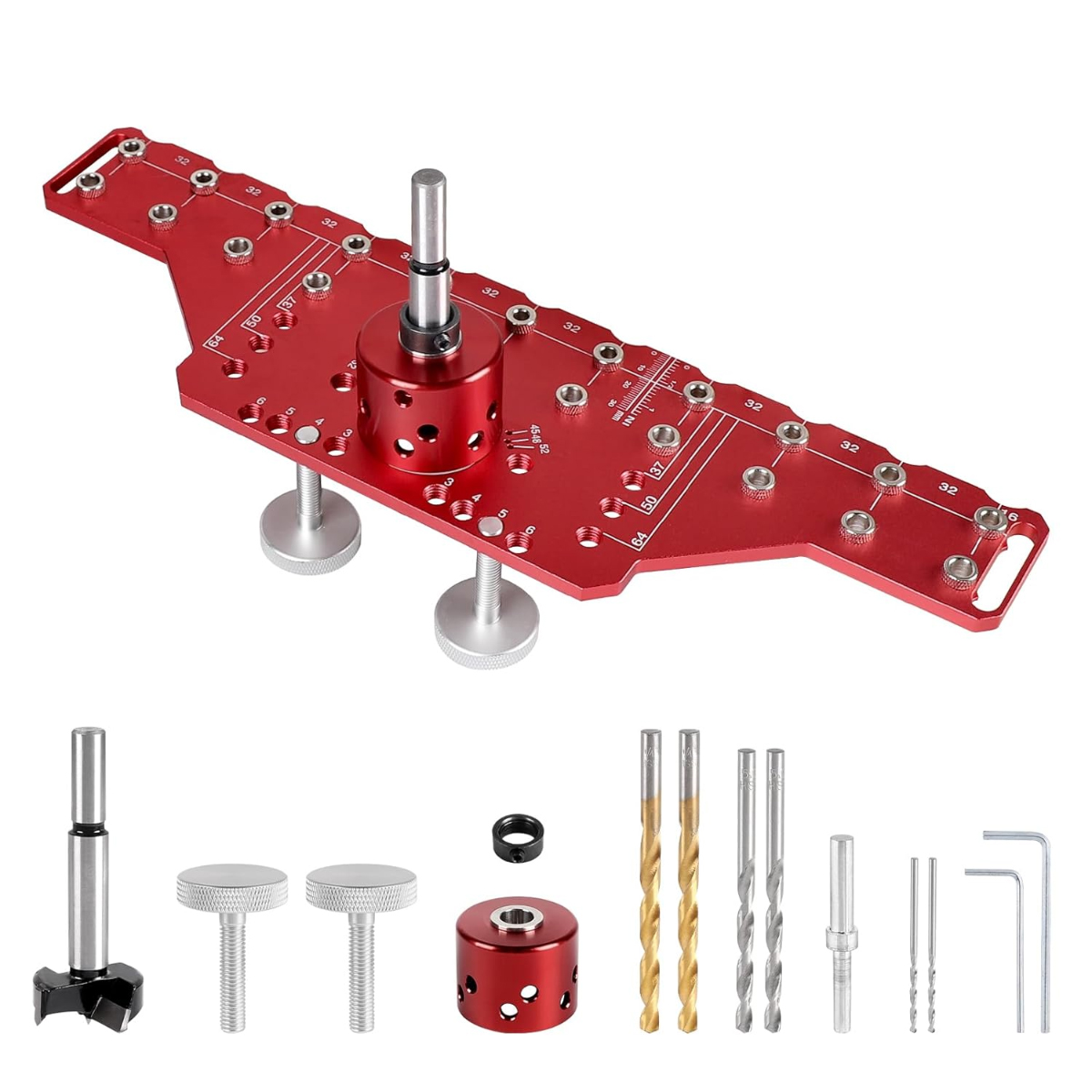 2-in-1-ausrichtungsbohrlehre Für Regaldübel Und Scharniere, 35 Mm. Aluminium-bohrlehre Mit 5-mm- Und 1/4-zoll-bohrern, Perfektes Werkzeug Für Heimwerker Und Holzbearbeitung (lange Ausführung).