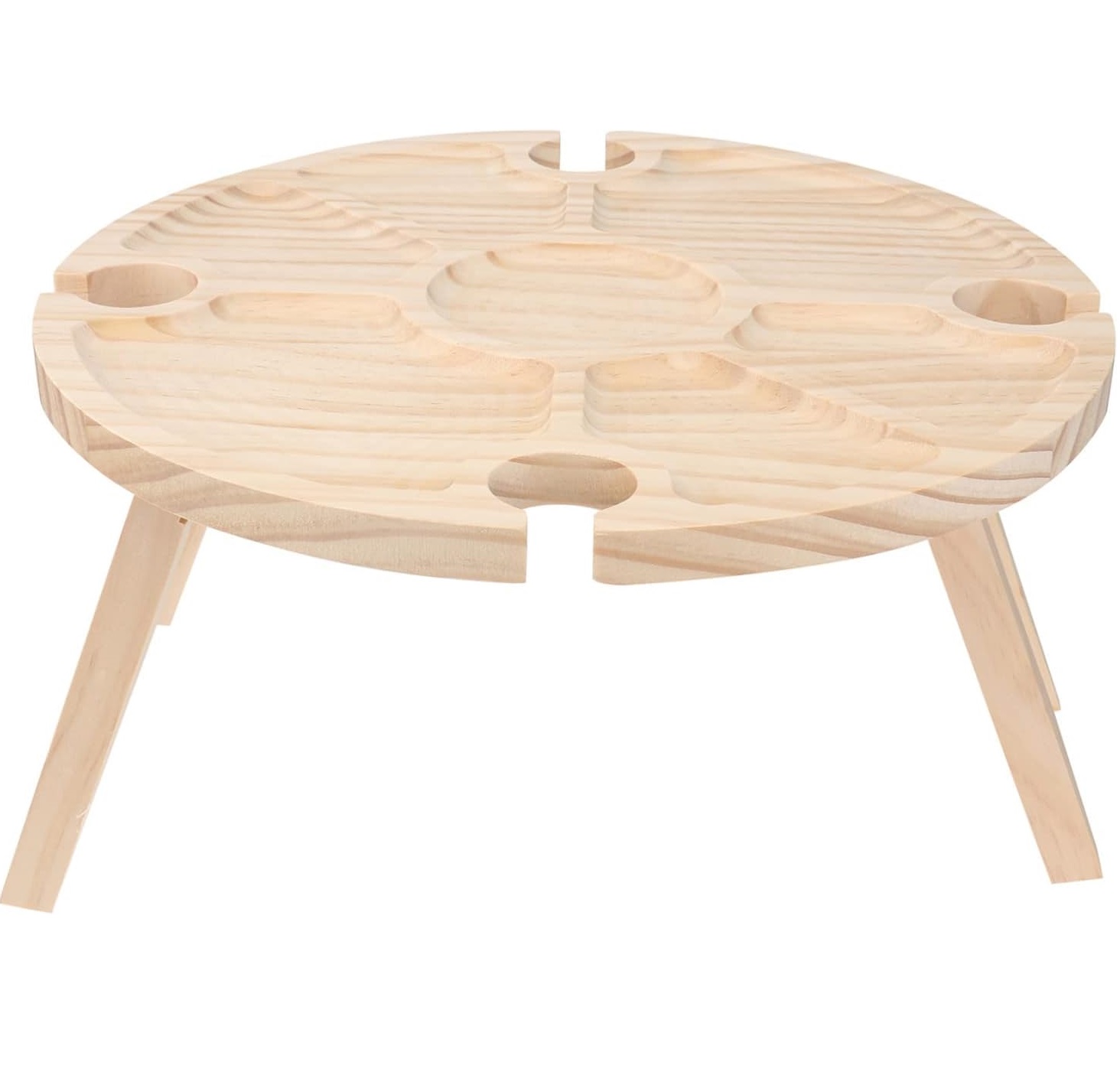 Tragbarer Runder Picknicktisch Aus Holz, Klappbar, Für Draußen, Mit Ablagefläche Für Snacks Und Getränke, Servierplatte Und Weingläsern – Ideal Für Partys Zu Hause