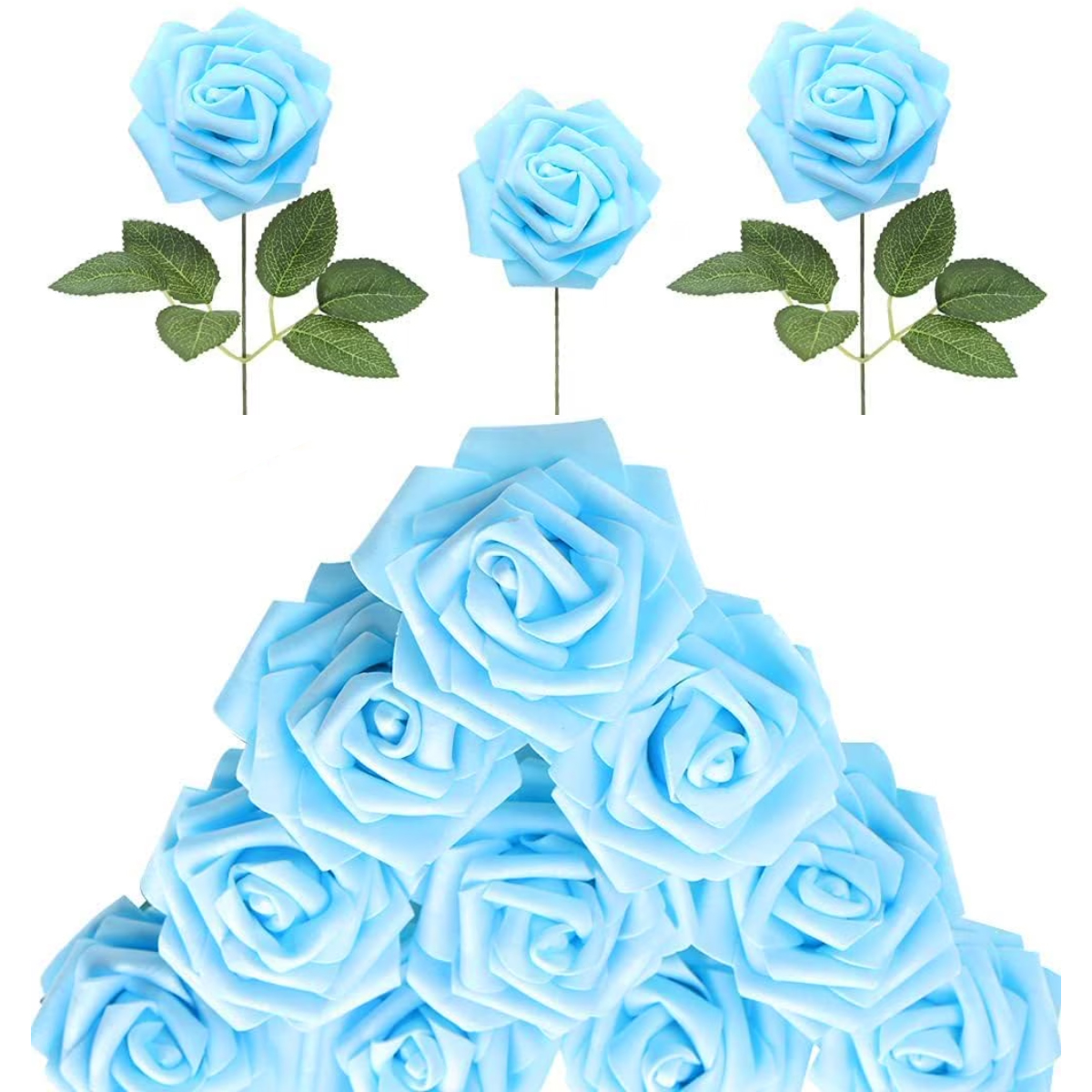 30 Stück Babyblaue Rosen Aus Schaumstoff, Künstliche Rosen Mit Stielen, Künstliche Rosen Mit Künstlichen Blumen Für Diy-hochzeitssträuße, Babyparty-tischdekorationen, Blumendekoration Für Partys Und Z
