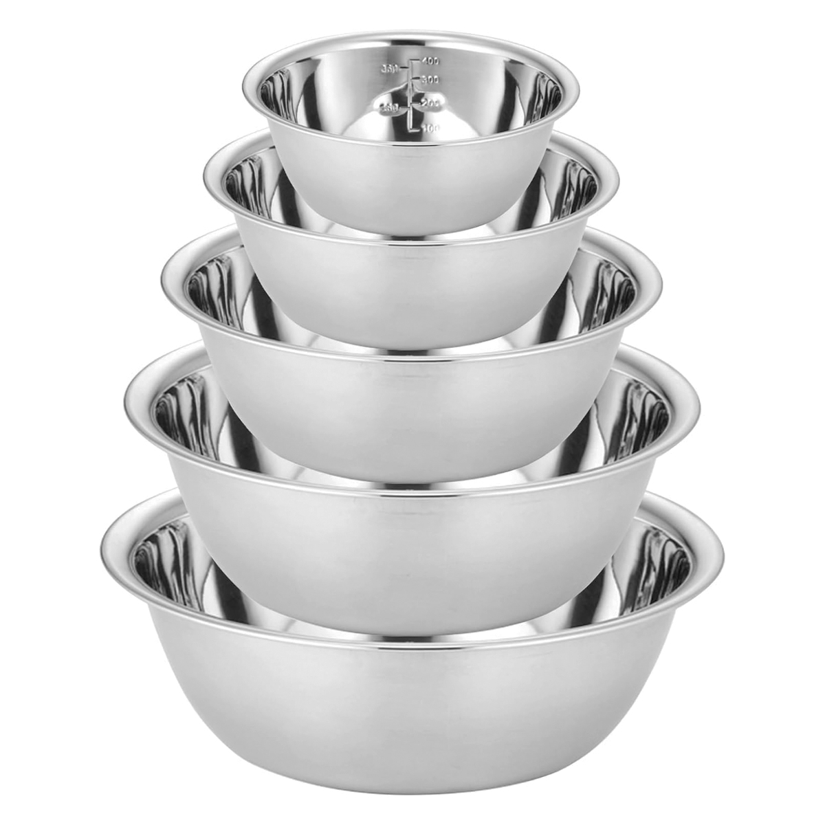 Set Mit 5 Edelstahl-rührschüsseln, Edelstahl-salatschüsseln In 5 Größen, Stapelbare Edelstahlschüsseln Zum Servieren, 0,6 L, 0,9 L, 1,6 L, 2 L/2,6 L