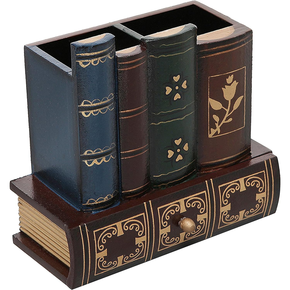 Schreibtisch-organizer Aus Holz Mit Schublade Und Dekorativem Stiftehalter - Schreibtisch-organizer Aus Holz Mit Schublade Und Dekorativem Stiftehalter