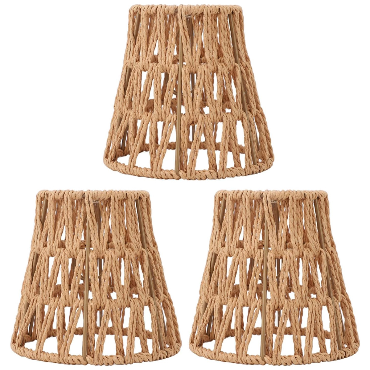 Set Aus 3 Lampenschirmen Aus Rattan Im Bohème-stil, Handgewebte Zylindrische Schirme Für Stehlampen, Pendelleuchten Und Wandleuchten