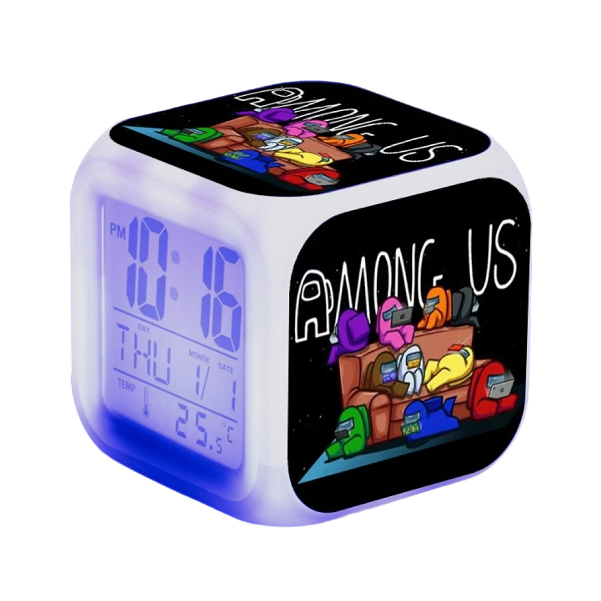 Hanntaoo Digitaler Wecker Für Kinder, Among Us-motiv, 7-farbige Led, Thermometer, Nachtlicht, Geschenk Für Jungen Und Mädchen Htnl1125