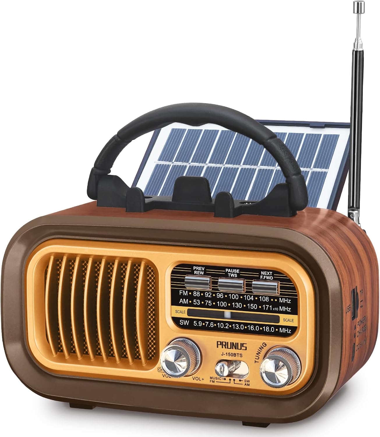 Tragbares Retro-radio Mit Bluetooth-lautsprecher, Am/fm/sw, Solar-/batterieladung, Tf/usb