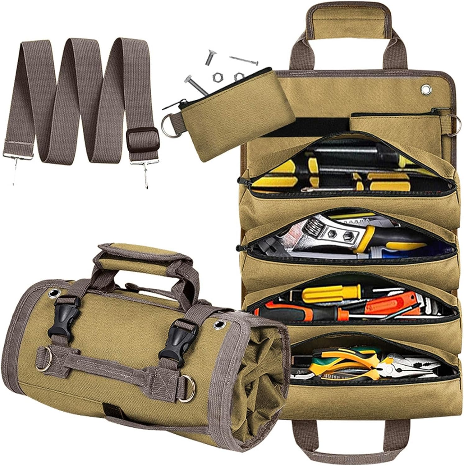 Werkzeugtasche, Aufrollbare Werkzeugtasche Mit 2 Abnehmbaren Werkzeugtaschen, Aufrollbarer Werkzeugkasten, Wasserdicht, Geschenk Für Männer, Väter, Ehemänner, Freunde, Großväter