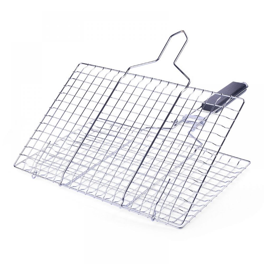 Grillkorb Aus Vernickeltem Chromeisen Faltbar, Tragbar Und Robust Mit Abnehmbarem Griff Geeignet Zum Grillen Von Fisch, Gemüse, Garnelen Und Steaks