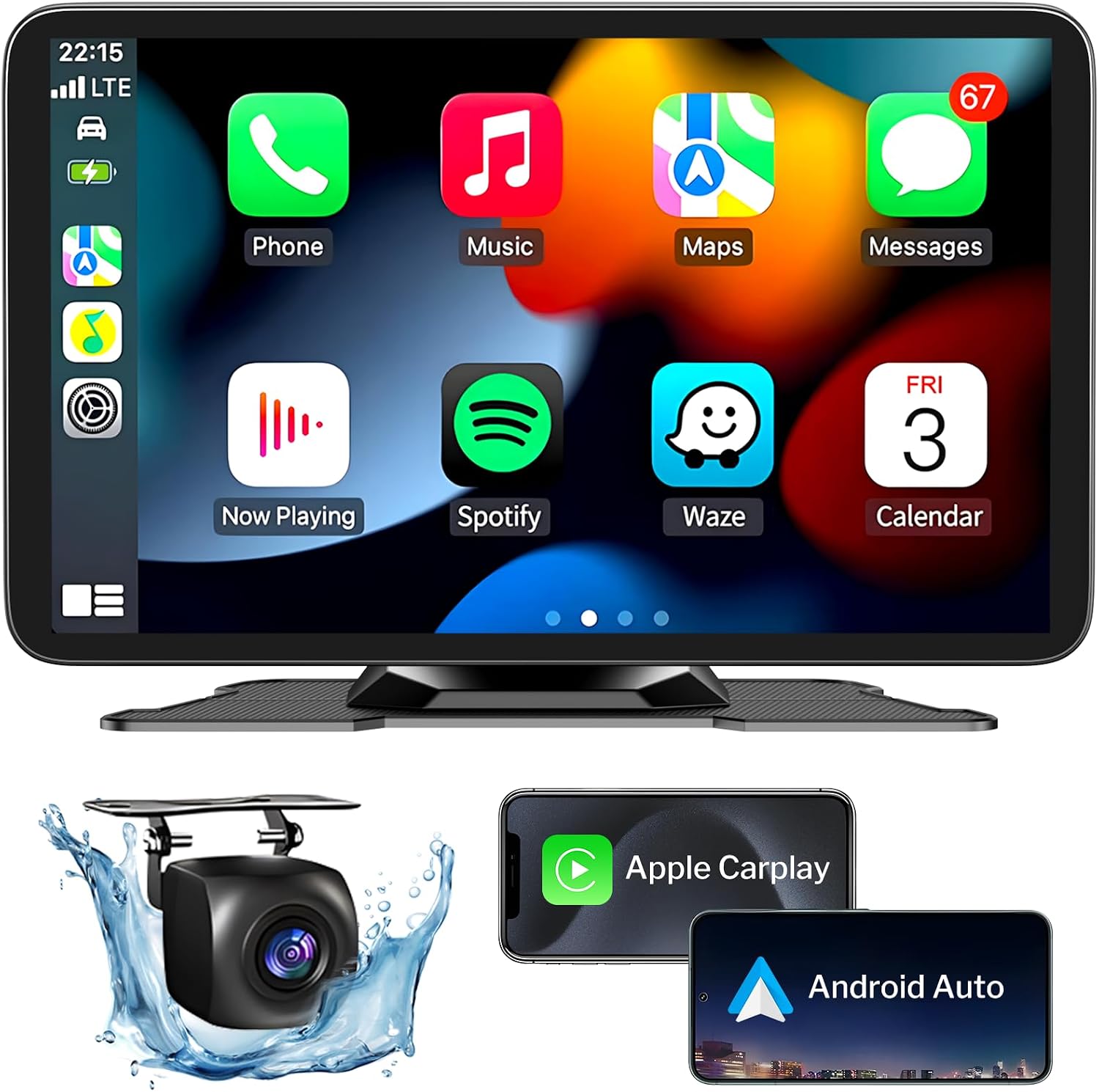 Kabelloser Apple Carplay-bildschirm Für Autos, Tragbarer 7-zoll-hd-touchscreen Für Autoradios, Unterstützt Apple Carplay Und Android Auto, Mit Rückfahrkamera/telefonverbindung/siri/sprachsteuerung/gps