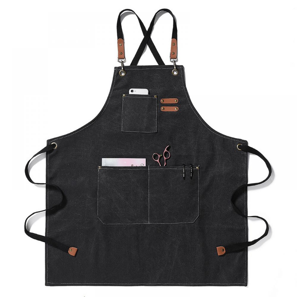 Robuste Arbeitsschürze Aus Segeltuch Mit 3 Verstellbaren Taschen – Geeignet Zum Kochen, Grillen, Schweißen Und Für Werkstattarbeiten