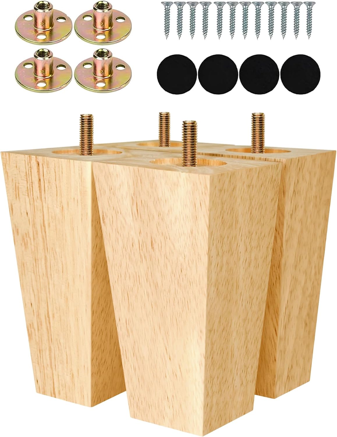 4er-pack 8-zoll-sofabeine Aus Holz – Inklusive M8-schraube Und Bohrer – Naturfarben Mit Lack, Quadratische, Konische Ersatzfüße Für Sofas, Sessel, Hocker, Schränke Und Nachttische
