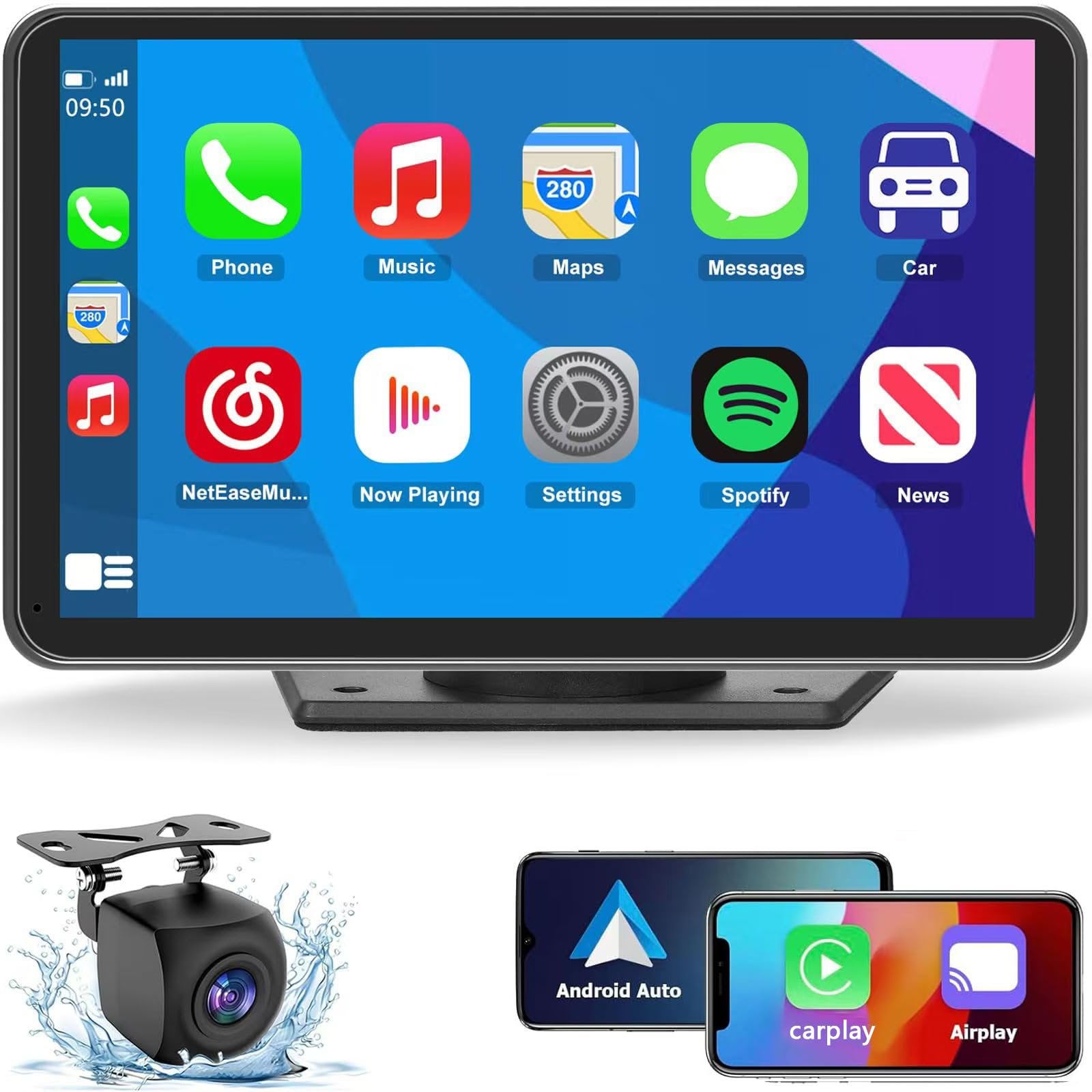 Tragbares Kabelloses Carplay-autoradio Mit 7-zoll-hd-touchscreen, Android Auto, Mirror Link, Rückfahrkamera, Siri, Bluetooth, Navigation Und Aux-anschluss Für Alle Fahrzeuge