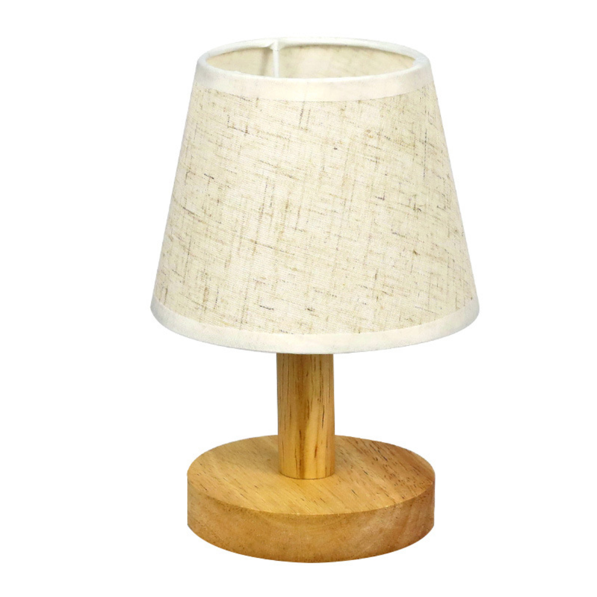 Tischleuchte Aus Braunem Massivholz, 3-fach Dimmbar, Mit Rundem, Leinenfarbenem Schirm, Inklusive Led-leuchtmittel, Für Schlafzimmer, Wohnzimmer, Büro, Studentenwohnheim
