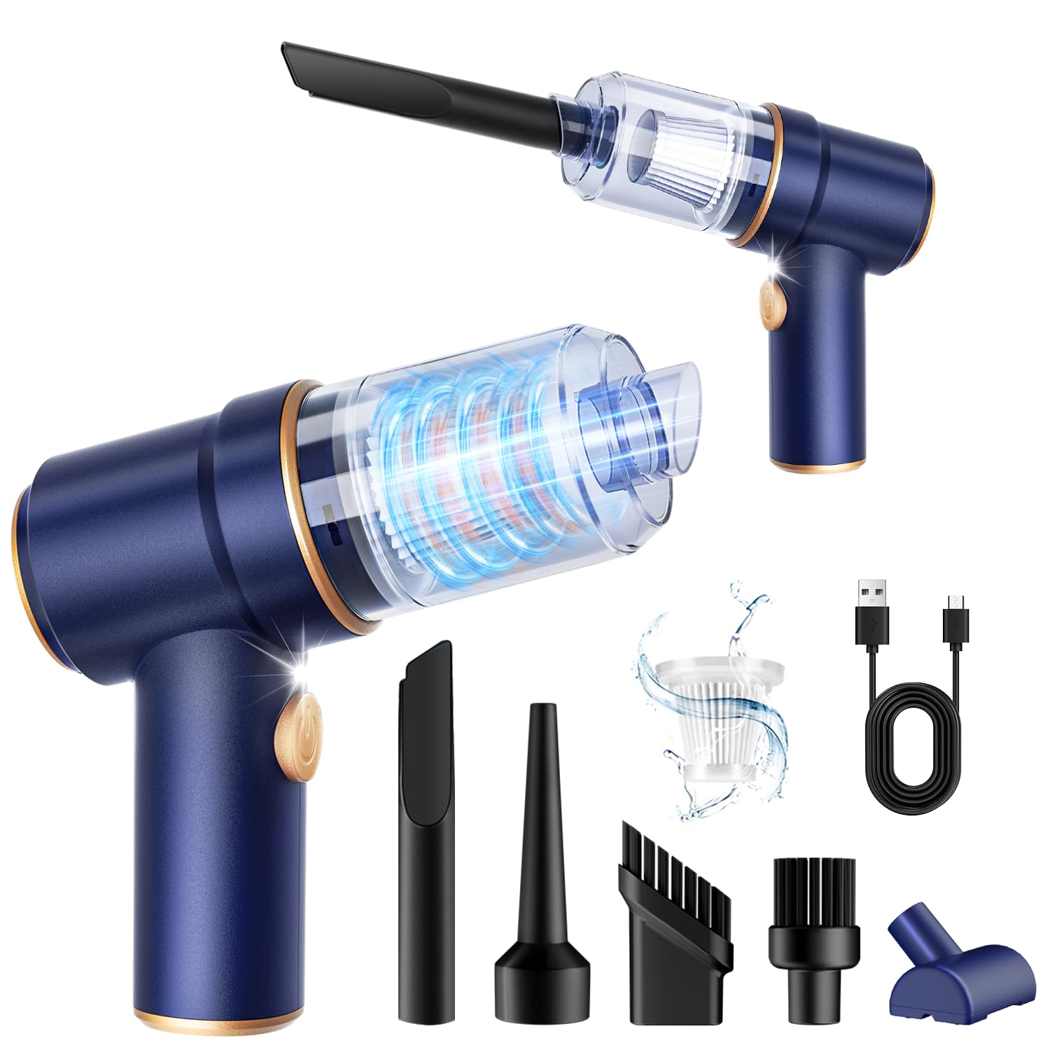 Handstaubsauger Fürs Auto, 9000 Pa Staubsauger Und Druckluftreiniger, 120 W Hochleistungs-handstaubsauger Mit Led-licht Und Verschiedenen Düsen Für Auto, Haushalt, Büro Und Haustiere