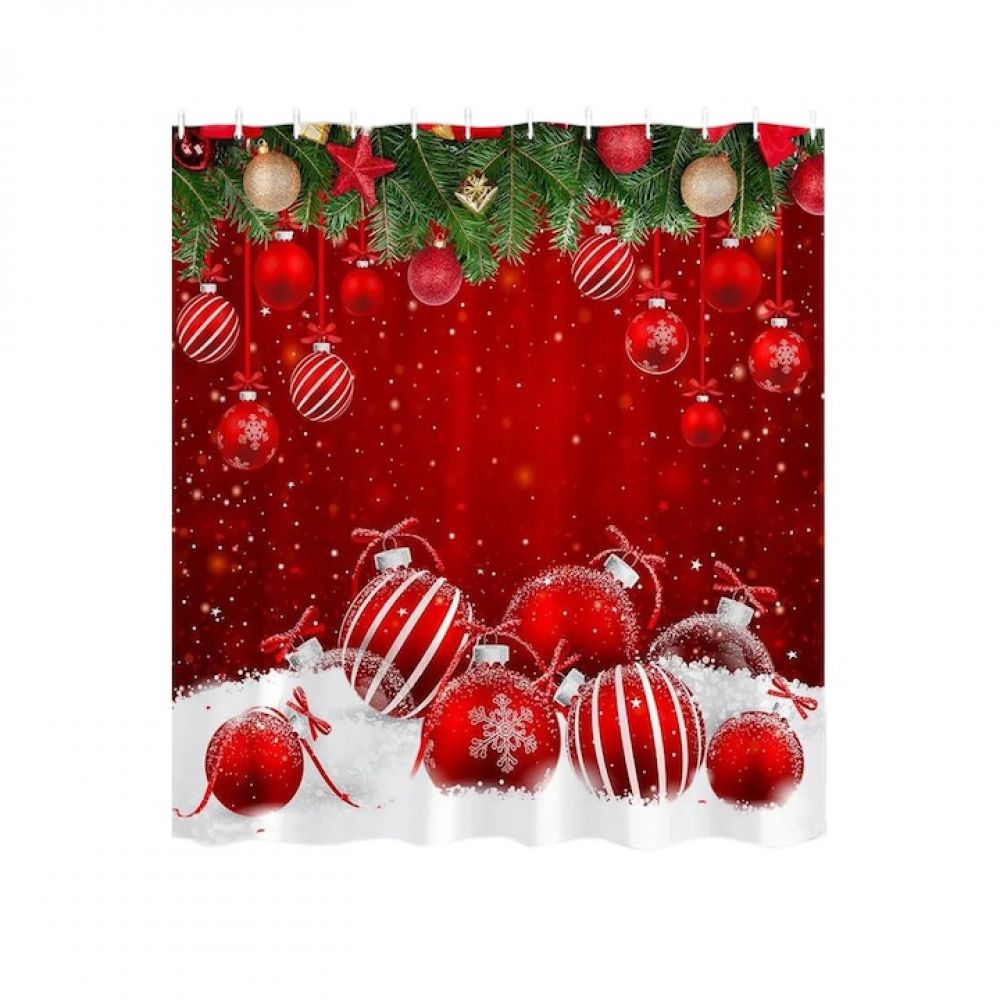 Weihnachtlicher Duschvorhang, Fokelyi, Rot, 90 X 180 Cm, Set Mit 7 Haken - Weihnachtlicher Duschvorhang, Fokelyi, Rot, 90 X 180 Cm, Set Mit 7 Haken