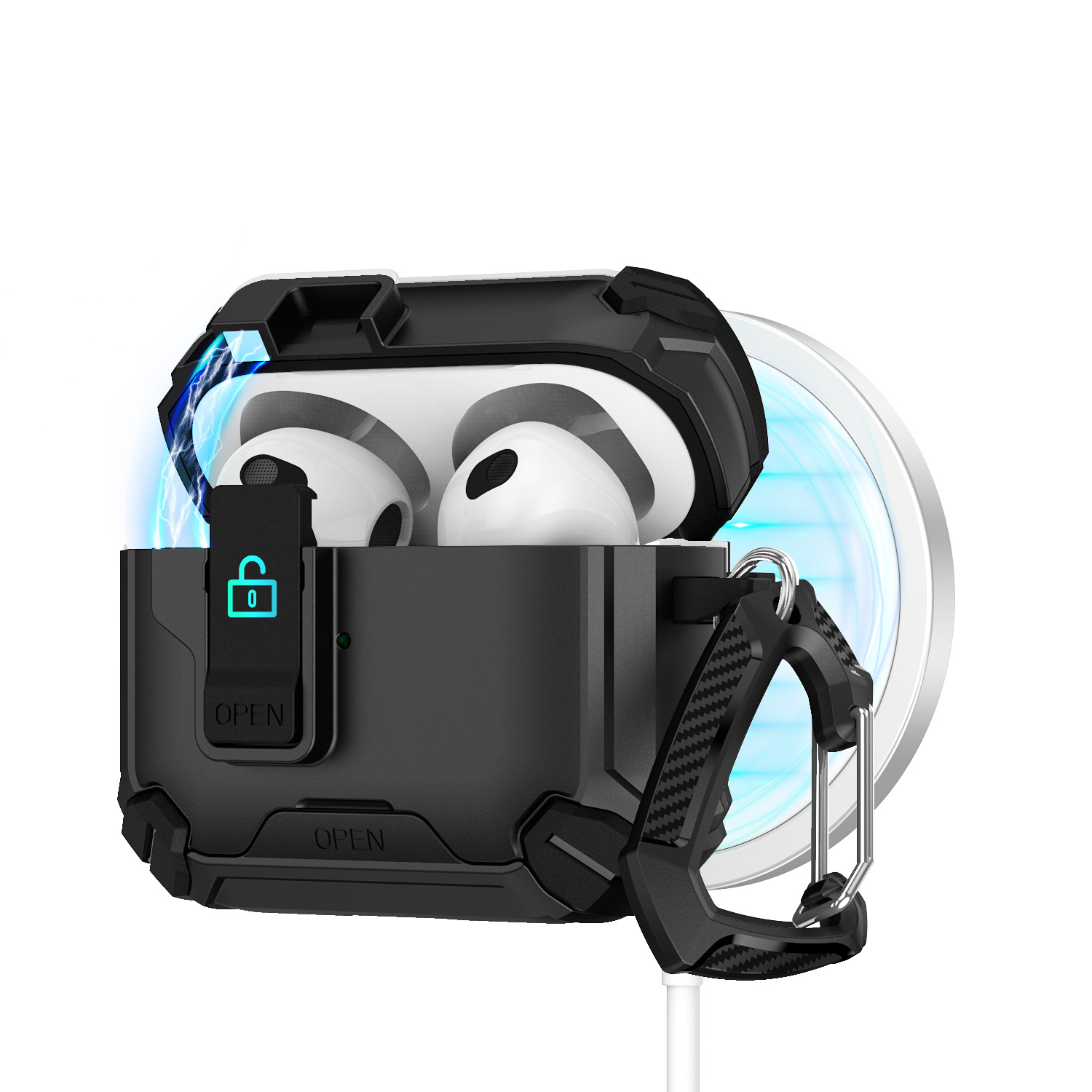 Schutzhülle Für Airpods Pro 3 (2025) Mit Handyhalterung Und Reinigungsset, Kompatibel Mit Magsafe, Magnetischer Automatikverschluss Für Airpods Pro Der 3. Generation, Schwarz