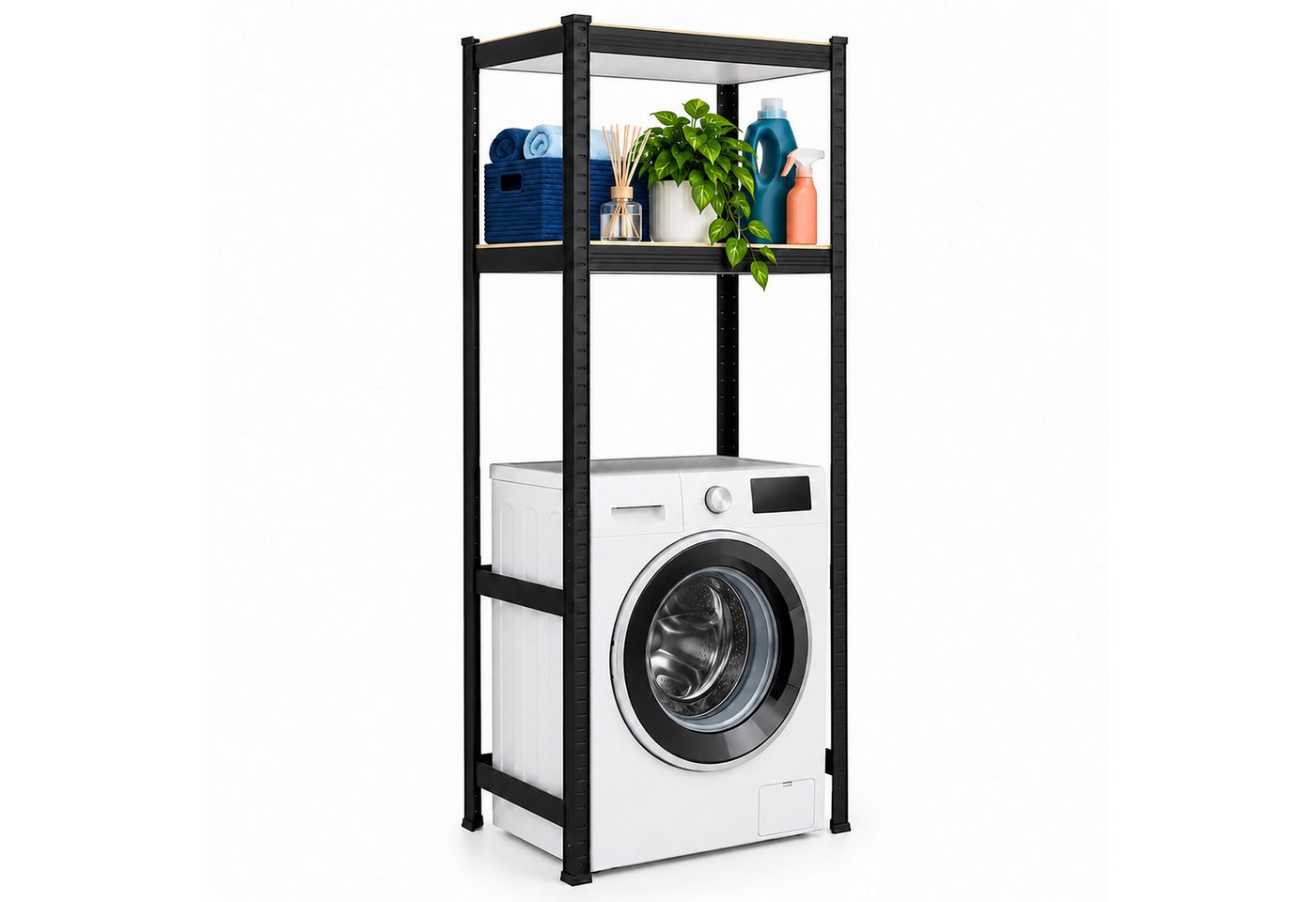Relaxdays Waschmaschinenregal, Hxbxt: 150 X 70 X 40 Cm, 2 Böden, 400 Kg, Stahl, Mdf, Stecksystem, Lagerregal, Schwarz Bild 5