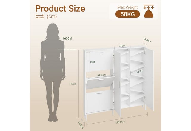 Sobuy Schuhschrank Weiß Mit Schuhkipper Und 2 Türen Extrem Schmal 14 Cm Tiefe, 14 Fächer, Platzsparend Für Schmale Flure 115.5×14.5×117 Cm Tragkraft 58 Kg Fsr231-w