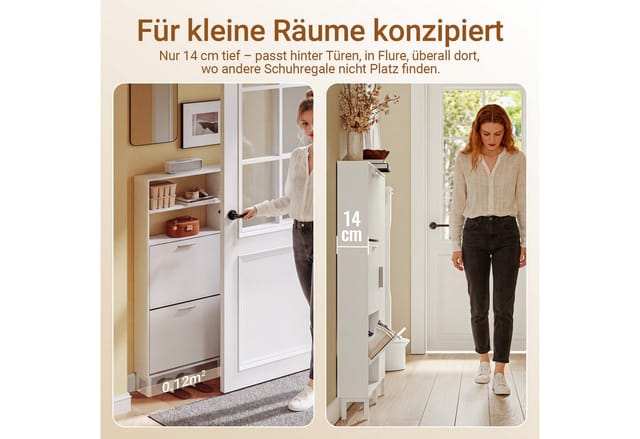 Sobuy Schuhkipper Schmal In Weiß Schuhschrank Mit 2-in-1-funktion, Tiefe 14 Cm Schuhregal Für Große Schuhe Bis Gr. 47 83×14×117.5 Cm Tragkraft 39 Kg Fsr230-w