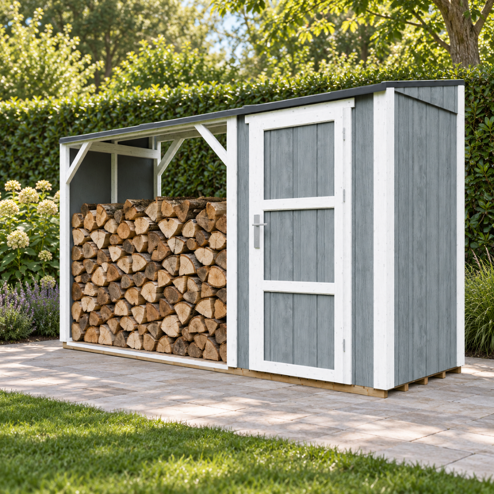 Timbela M985-cavern Steel Brennholzlager Mit Geschlossenem Stauraum 4,14 M², Kaminholzunterstand Mit Geräteraum
