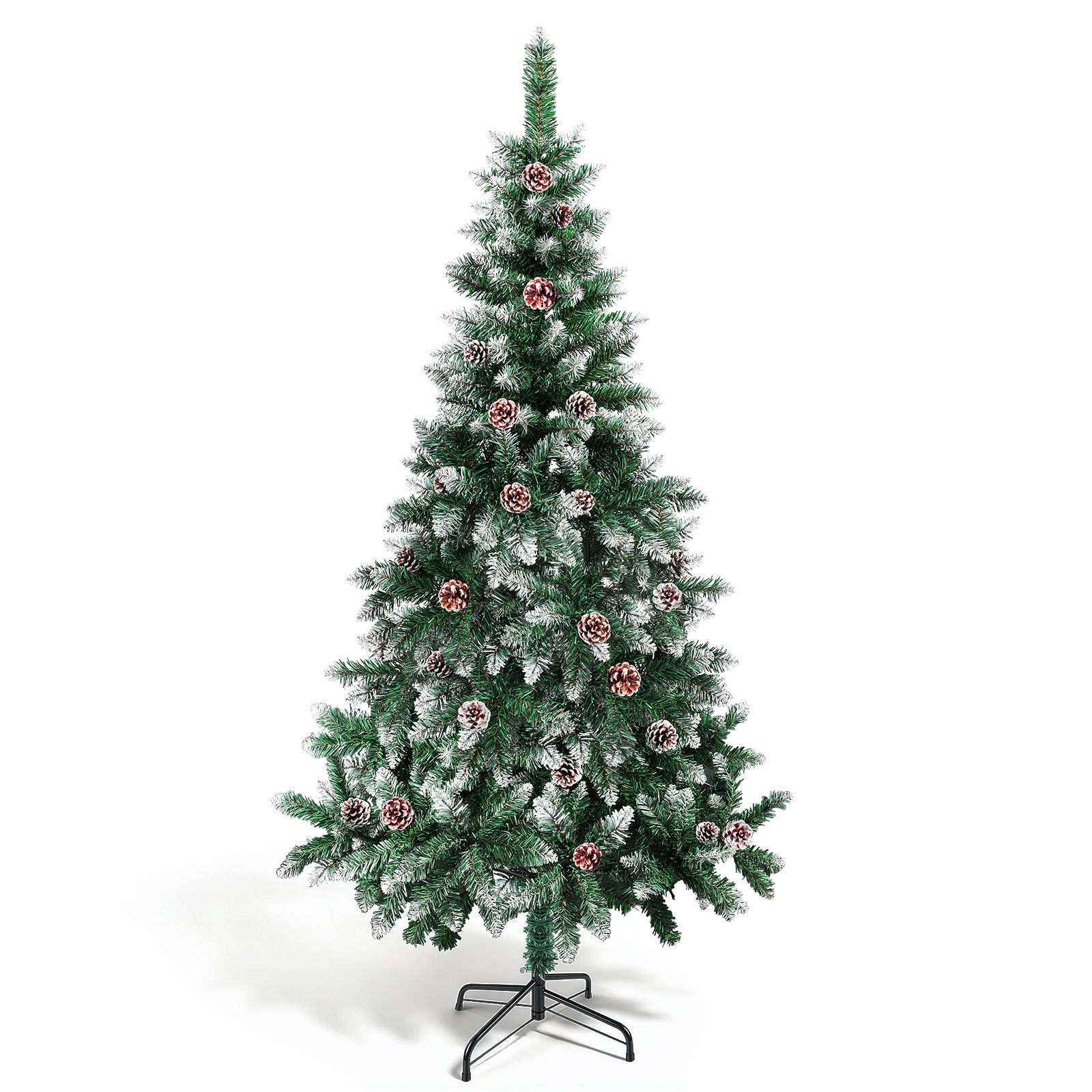Tolletour 180cm Künstlicher Weihnachtsbaum Mit 500 Spitzen Pvc, Tannenbaum Mit Ständer, Christbaum Kunstbaum Mit Tannenzapfen Und Schnee Grün