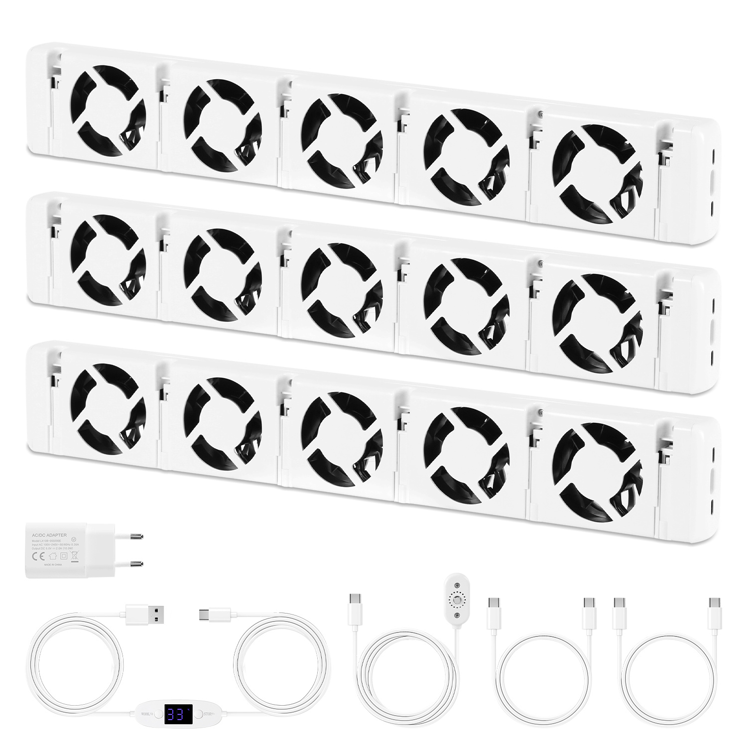 Tolletour Heizkörperverstärker Mit 5 Lüftern Und Thermostat 0–60 °c, 3er Set Für Heizkörper 200–300 Cm, Weiß