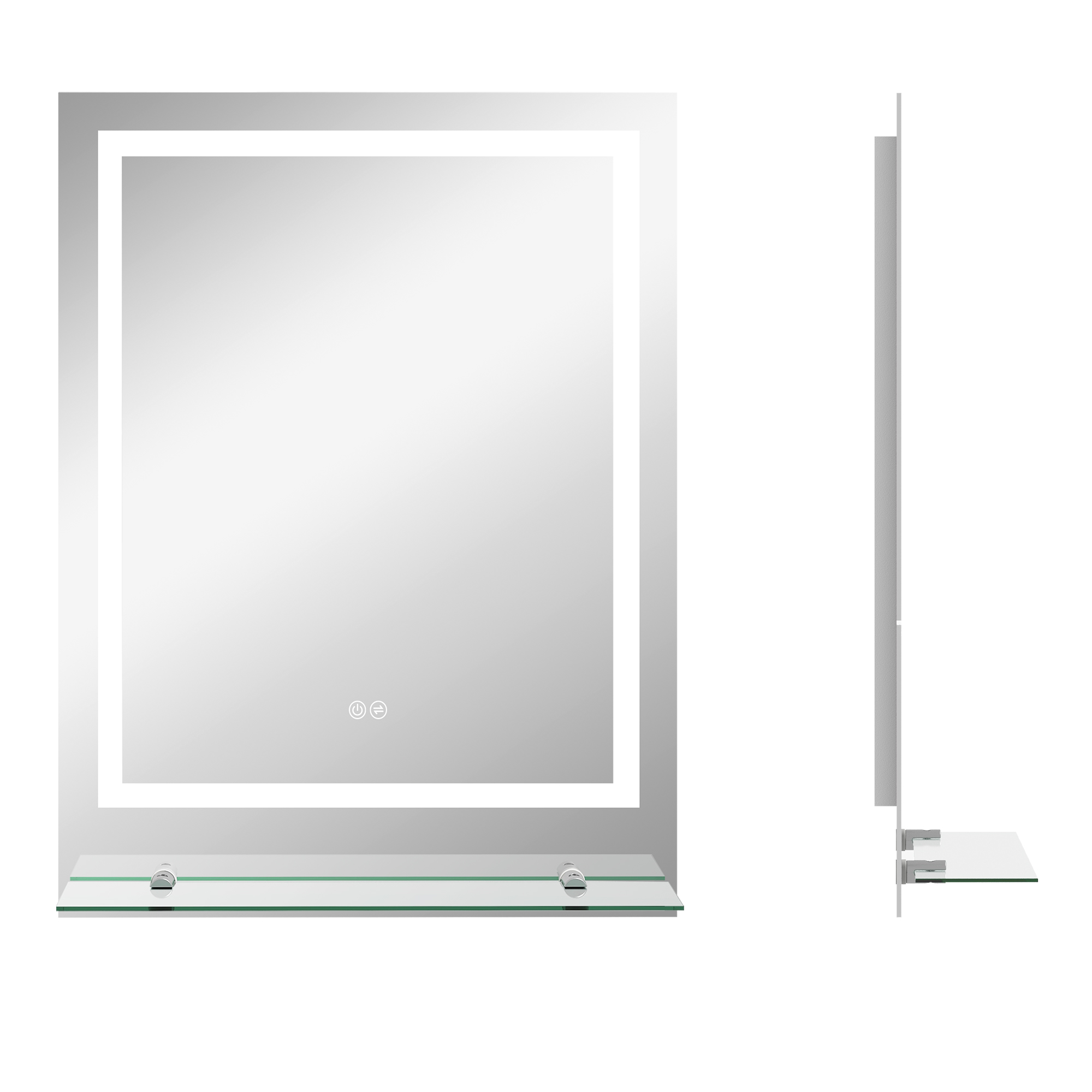 Badspiegel Mit Led-beleuchtung 70x50 Cm, 3 Lichtfarben, Touch, Anti-beschlag, Ip44, Mit Ablage