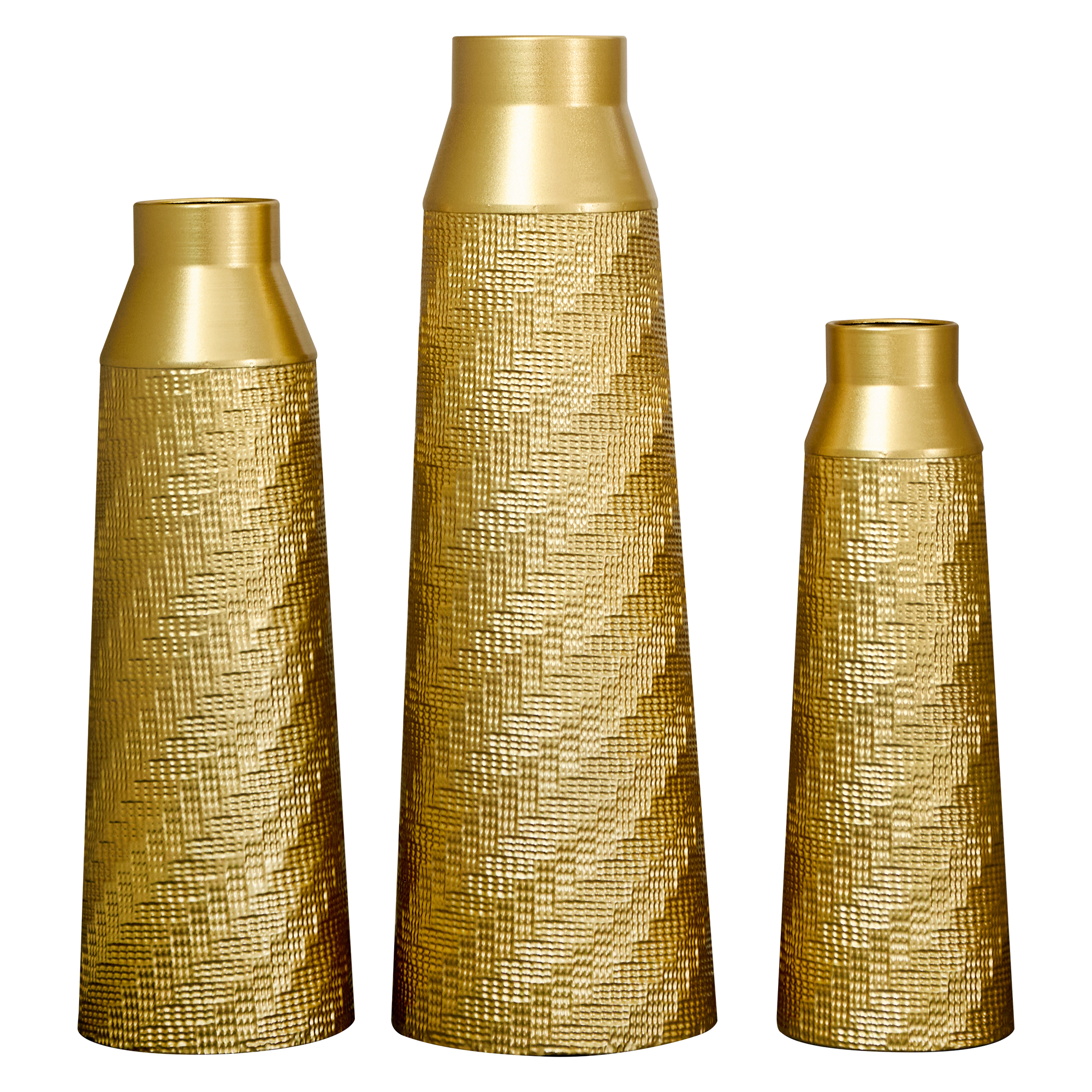 3er-set Goldene Metall-bodenvasen, Halbhandgefertigt, Textur, Deko-vasen
