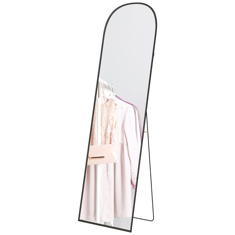 Ganzkörperspiegel 169x49 Cm Gewölbter Standspiegel Mit Alurahmen, Schwarz