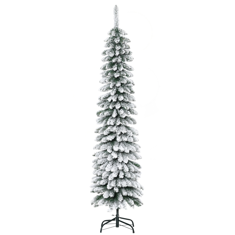 Künstlicher Weihnachtsbaum 180 Cm Schmal, Schneebedeckt, Grün/weiß