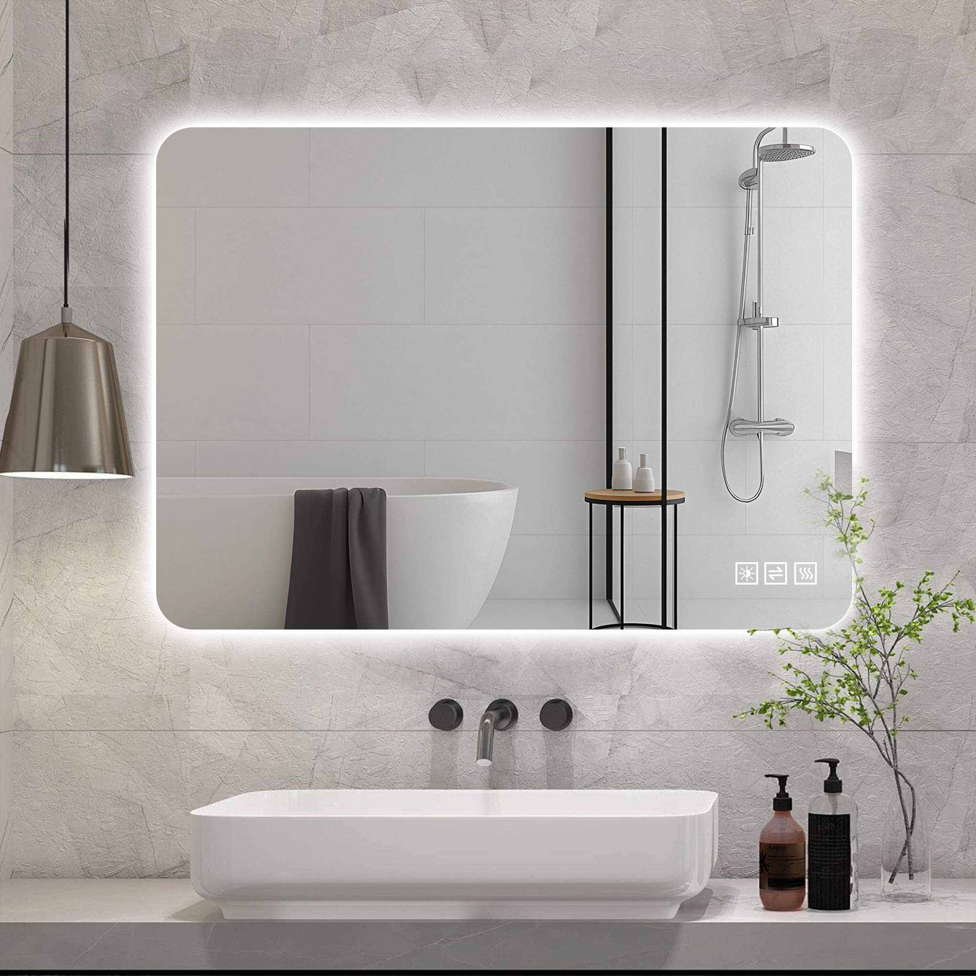 Led-badezimmerspiegel 70x90 Cm, Rahmenlos, Hinterleuchtung, Touch Dimmbar, Anti-beschlag, Kupferfrei