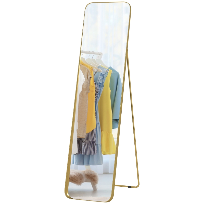 Ganzkörperspiegel 160x40 Cm, Metallrahmen Gold, Bruchsicheres Glas, Standspiegel