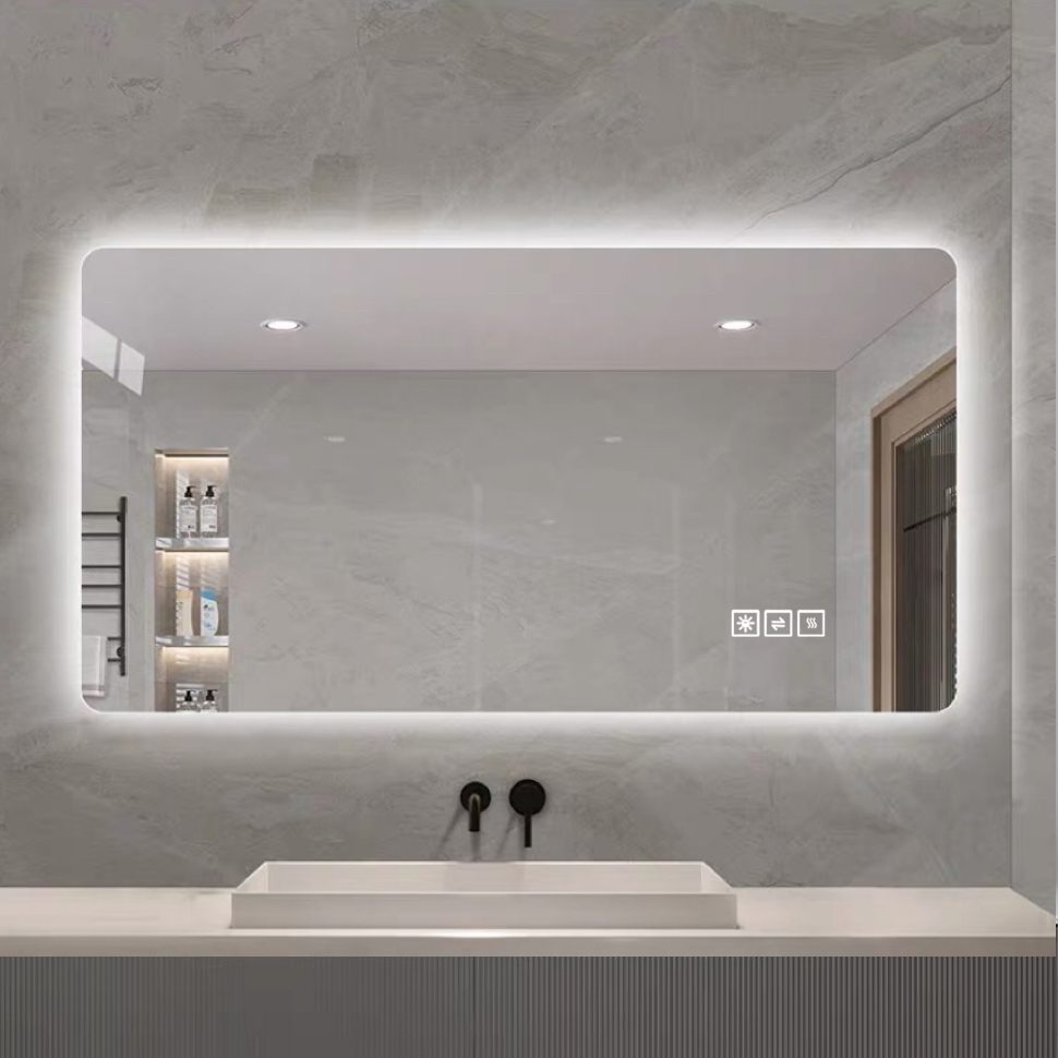 Led-badezimmerspiegel 60x100 Cm, Hinterleuchtung, Anti-beschlag, 3 Lichtfarben Dimmbar, Ip44