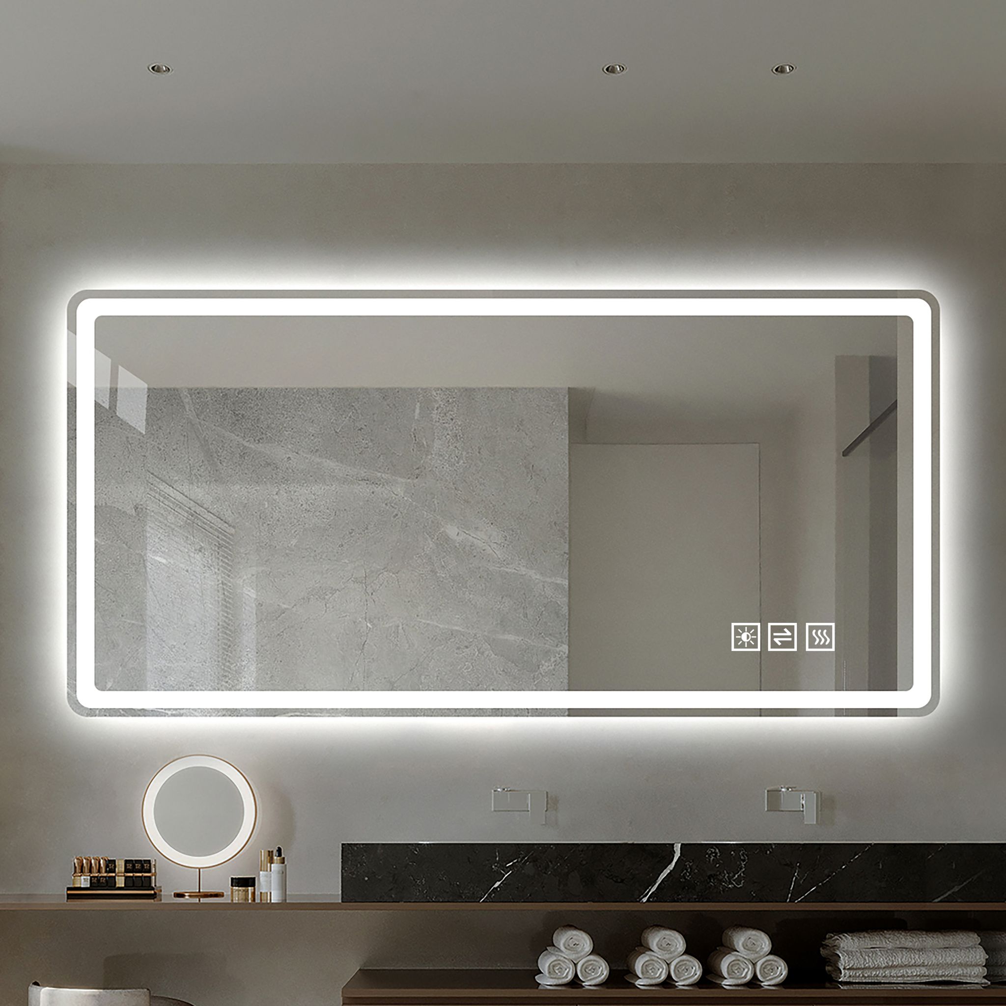 Led-badezimmerspiegel 60x100 Cm, Rahmenlos, Mattierte Frontbeleuchtung, Anti-beschlag, Ip44