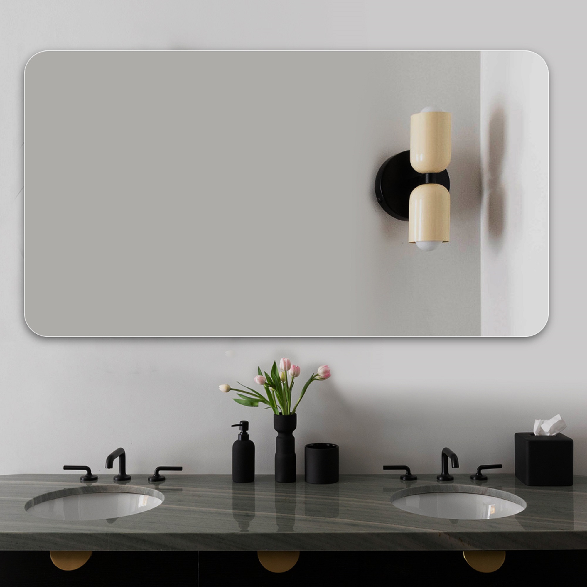 Badezimmerspiegel 90x70 Cm, Rahmenlos, Abgerundete Ecken, 5 Mm Hd-silberspiegel, Sicherheitsfolie