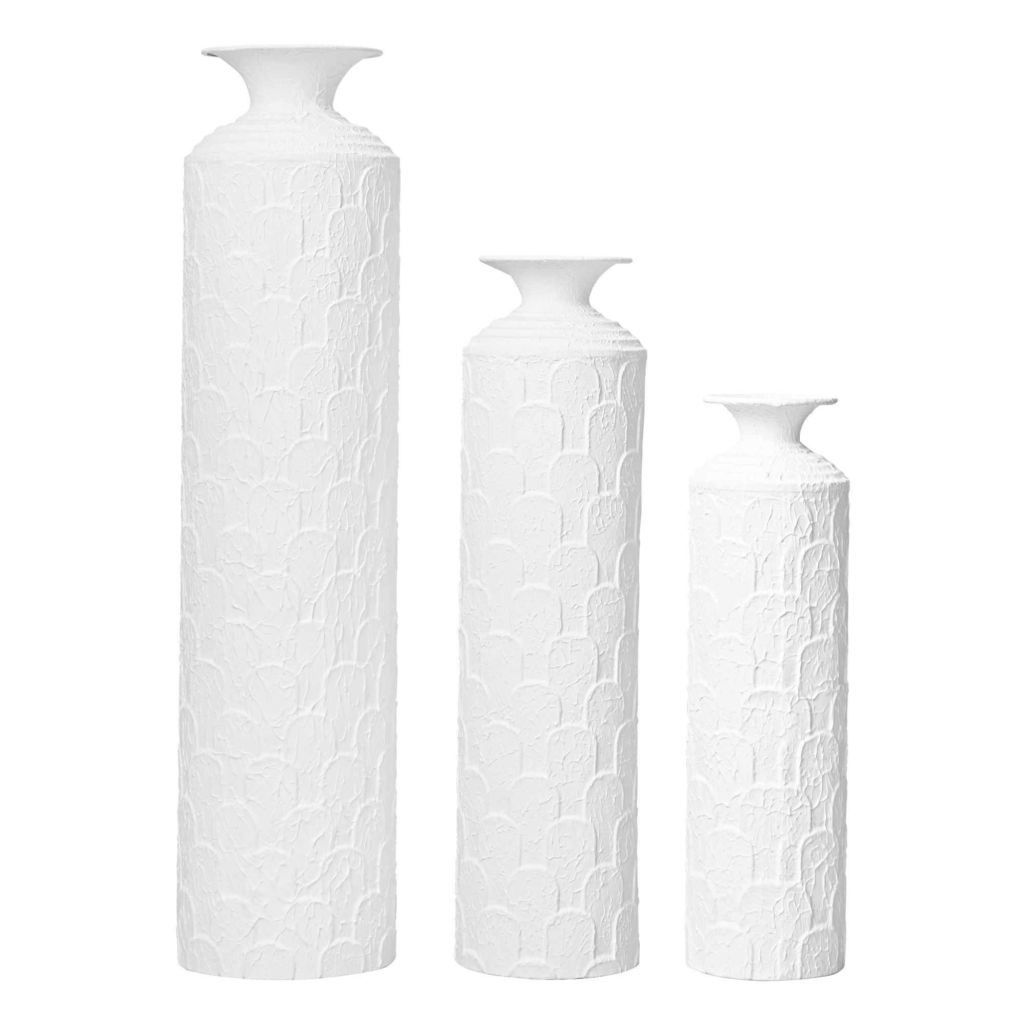 3er-set Weiße Metall-bodenvasen, Handgefertigt, 50/65/85 Cm, Deko-vasen
