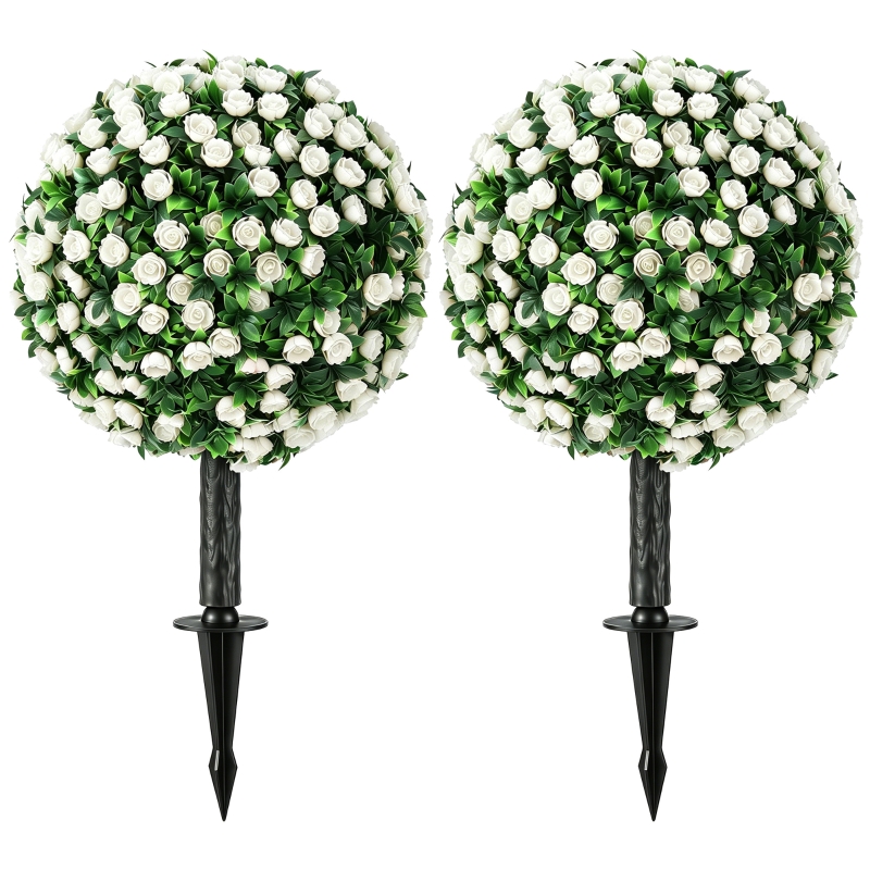2er-set Künstliche Rosenkugeln 55 Cm, Uv-beständig, Weiß, Außenbereich