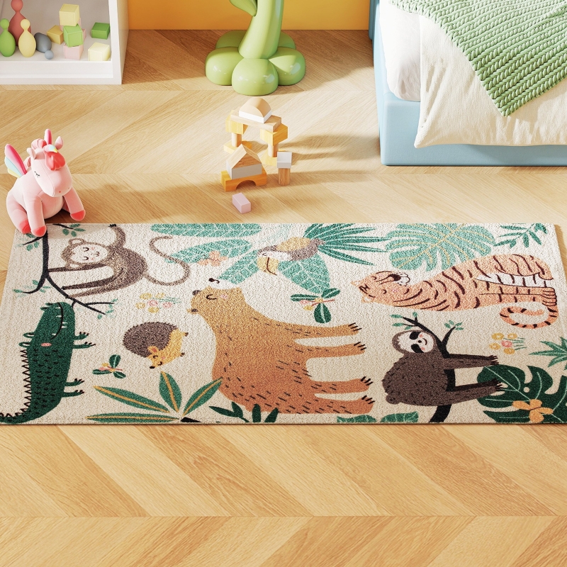 Fleece-teppich Dschungel-muster, Pflegeleicht, Cremeweiß/bunt