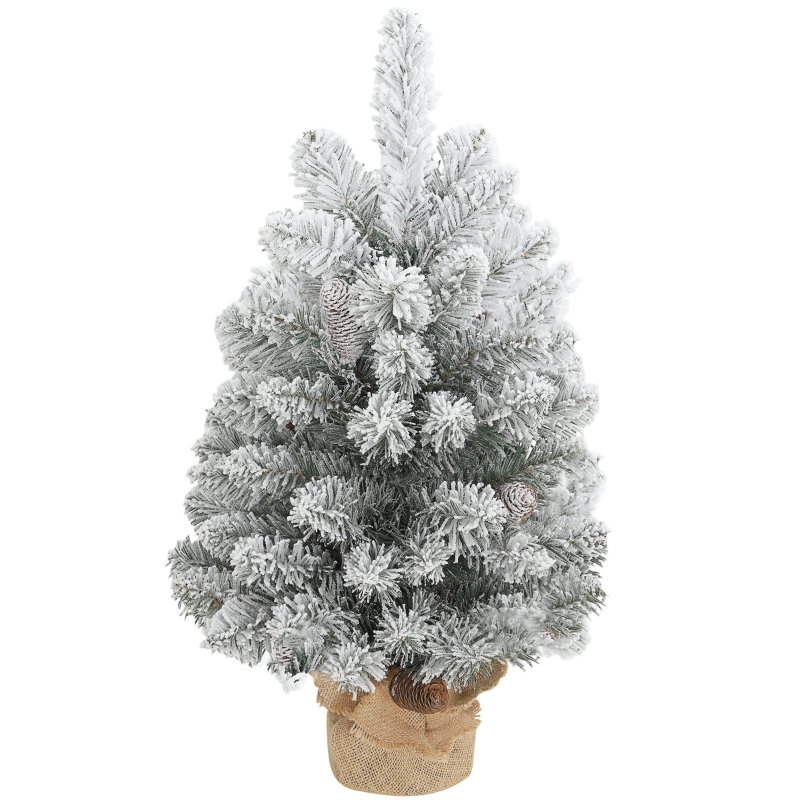 Mini-weihnachtsbaum Künstlich 60 Cm, 72 Spitzen, Schnee, 6 Zapfen, Zement-fuß