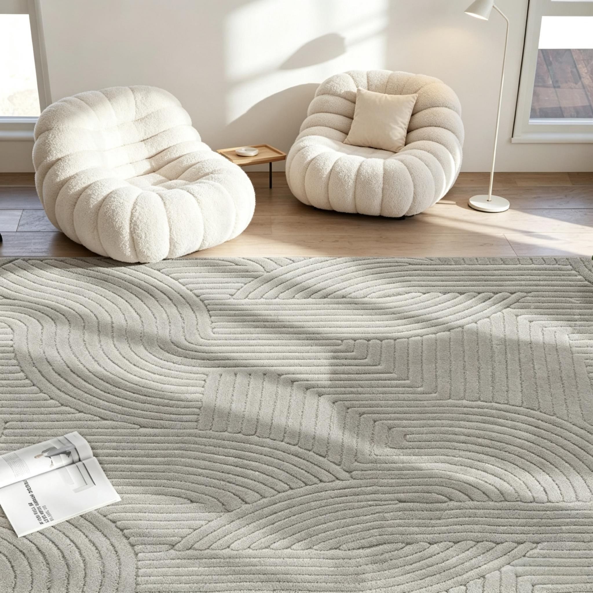 Teppich Wohnzimmer 160x120 Cm, Geometrischer Langflor, Weich & Rutschfest